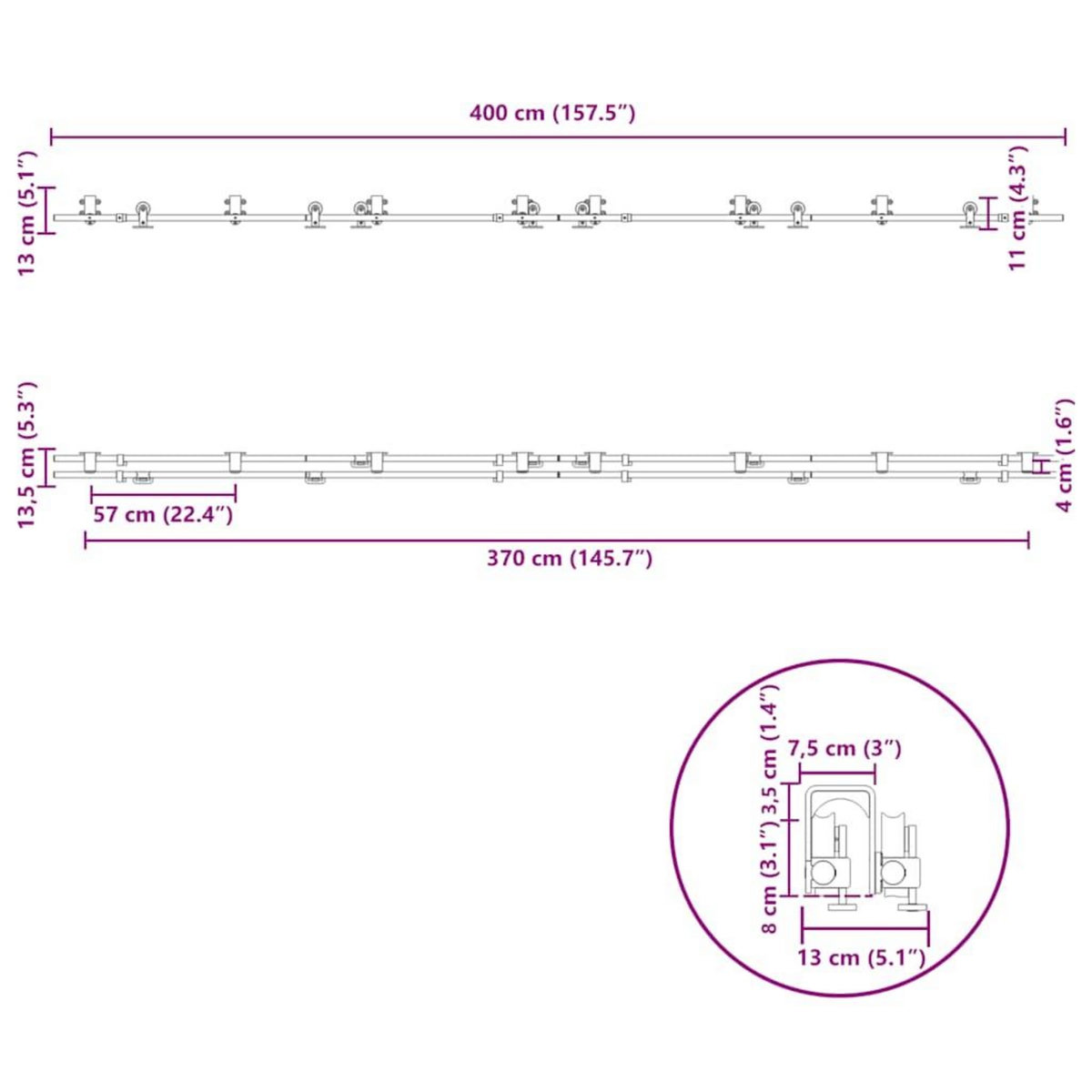 VIDAXL Kit fixation porte coulissante 400 cm Acier inoxydable Argente