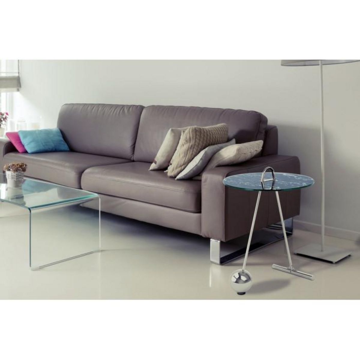 Paris Prix Table d'Appoint Design  Pendule  60cm Argent & Noir