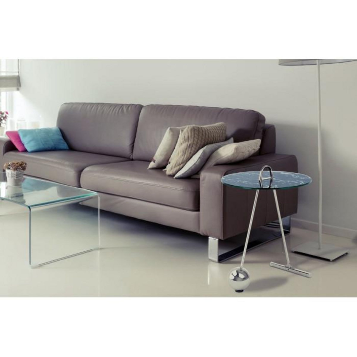 Paris Prix Table d'Appoint Design  Pendule  60cm Argent & Noir