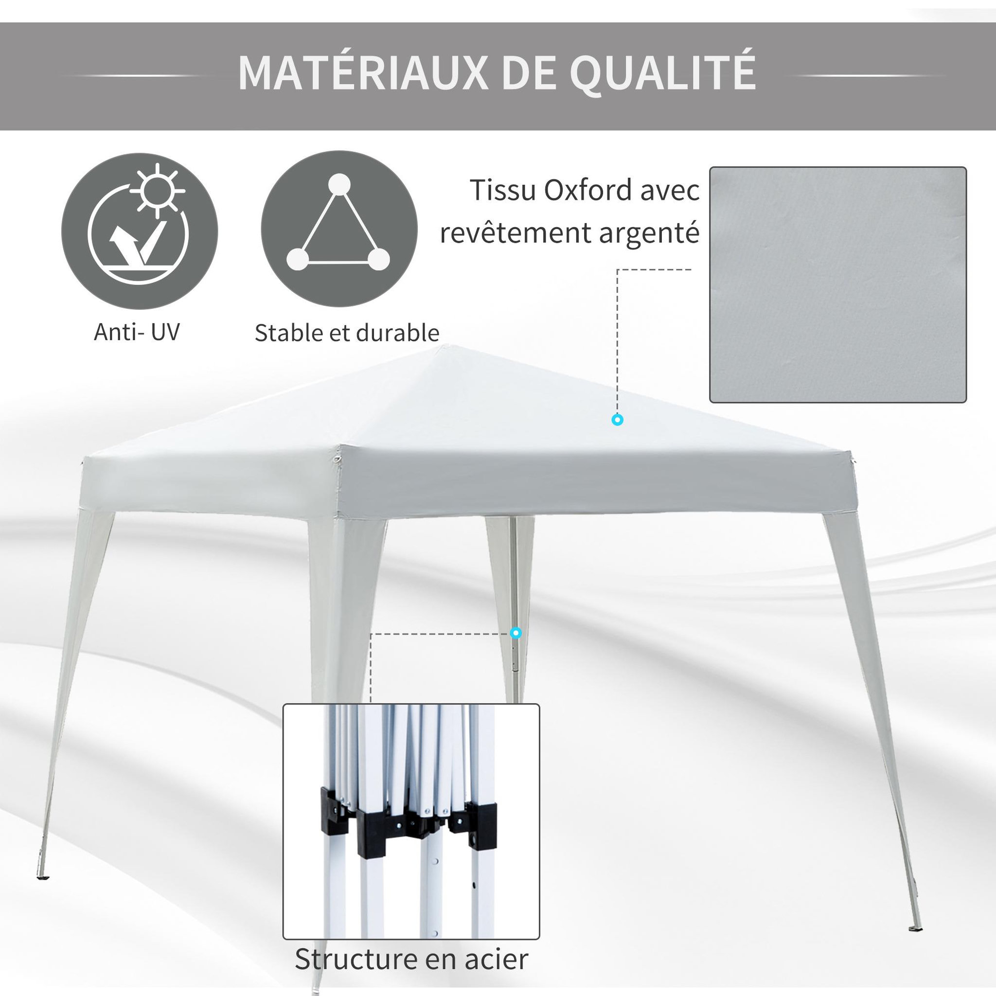 Voir la diapositive 3 : OUTSUNNY Tonnelle barnum de jardin pop-up pliant 2,4L x 2,4l x 2,5H m acier polyester imperméabilisé anti UV avec sac de transport blanc