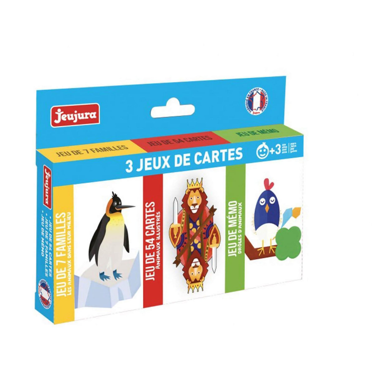 JeuJura Coffret 3 Jeux De Cartes : 54 Cartes, 7 Familles, Memo