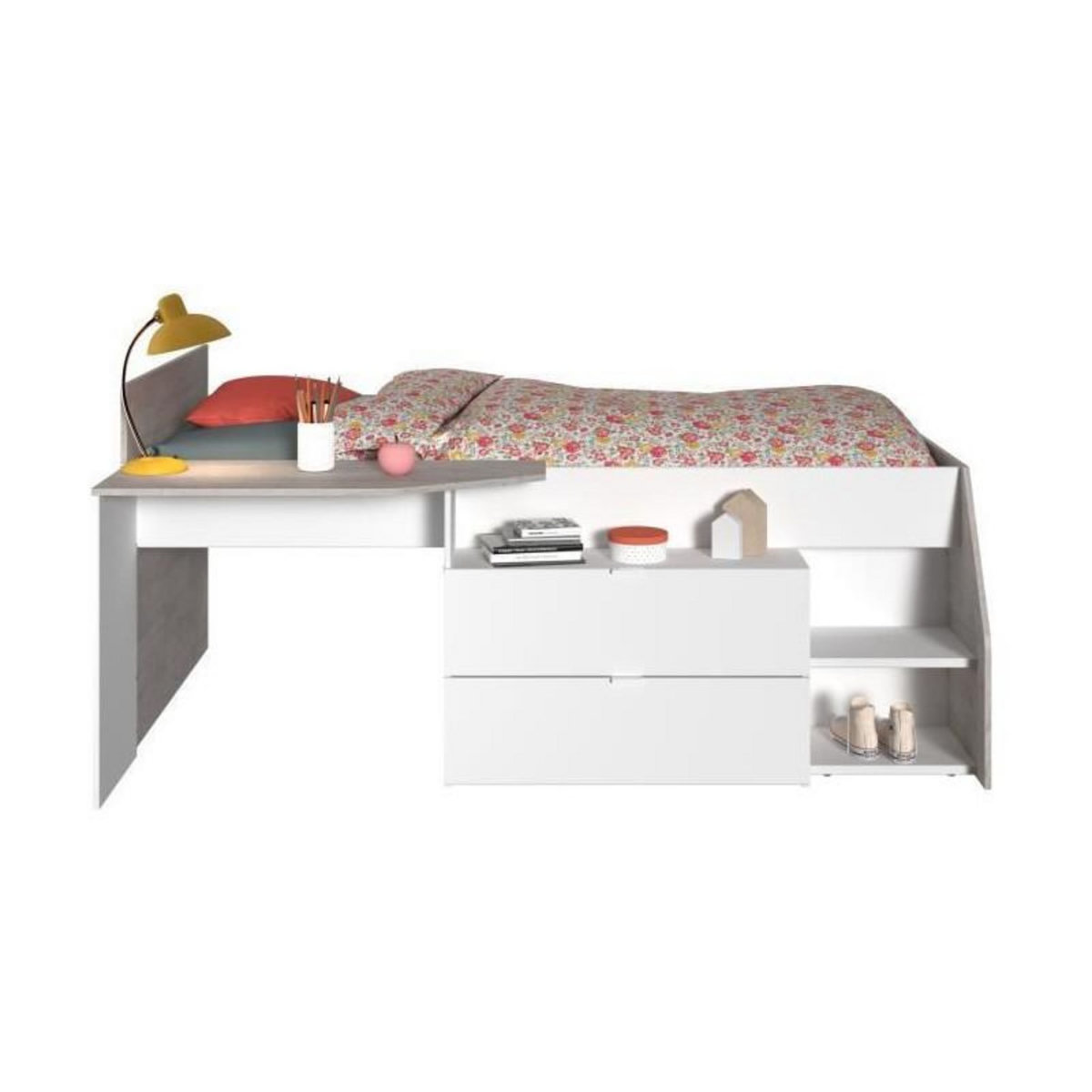 PARISOT KIM Lit combine enfant contemporain decor chene silex et blanc - l 90 x L 190 ou 200 cm