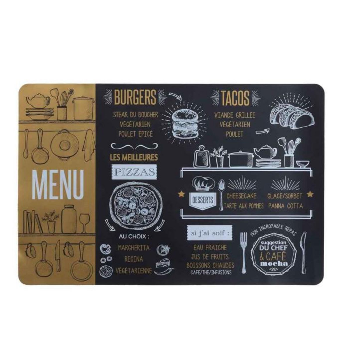 Paris Prix Set de Table Imprimé  Brasserie  28x43cm Or