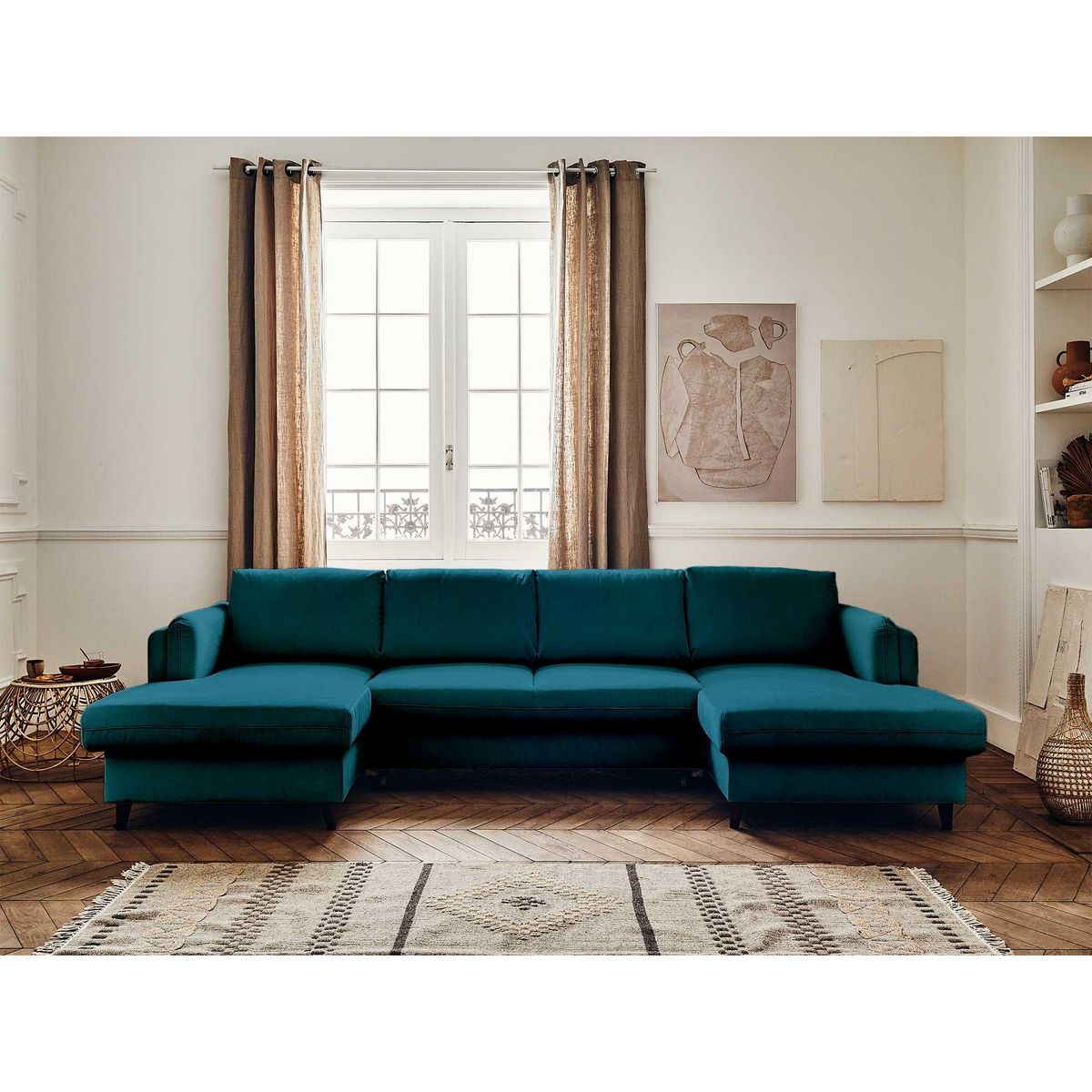 LISA DESIGN Brooke - canapé panoramique en u - 7 places - convertible avec coffre - en velours