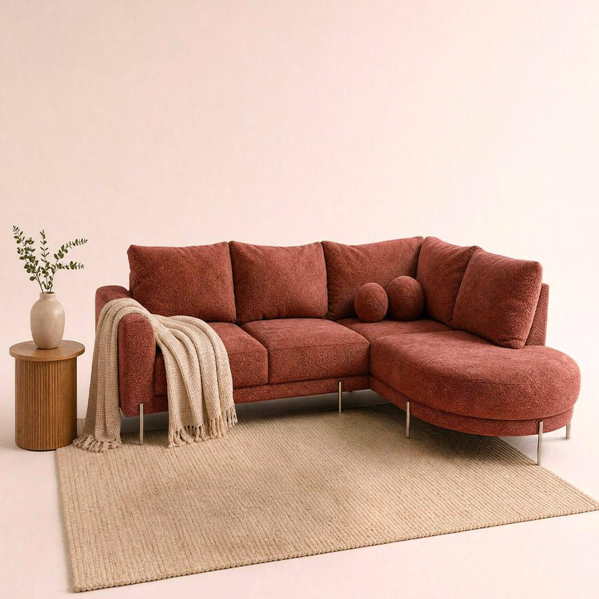 Voir la diapositive 2 : BEST MOBILIER Gabin - canapé d'angle droit 5 places en velours texturé