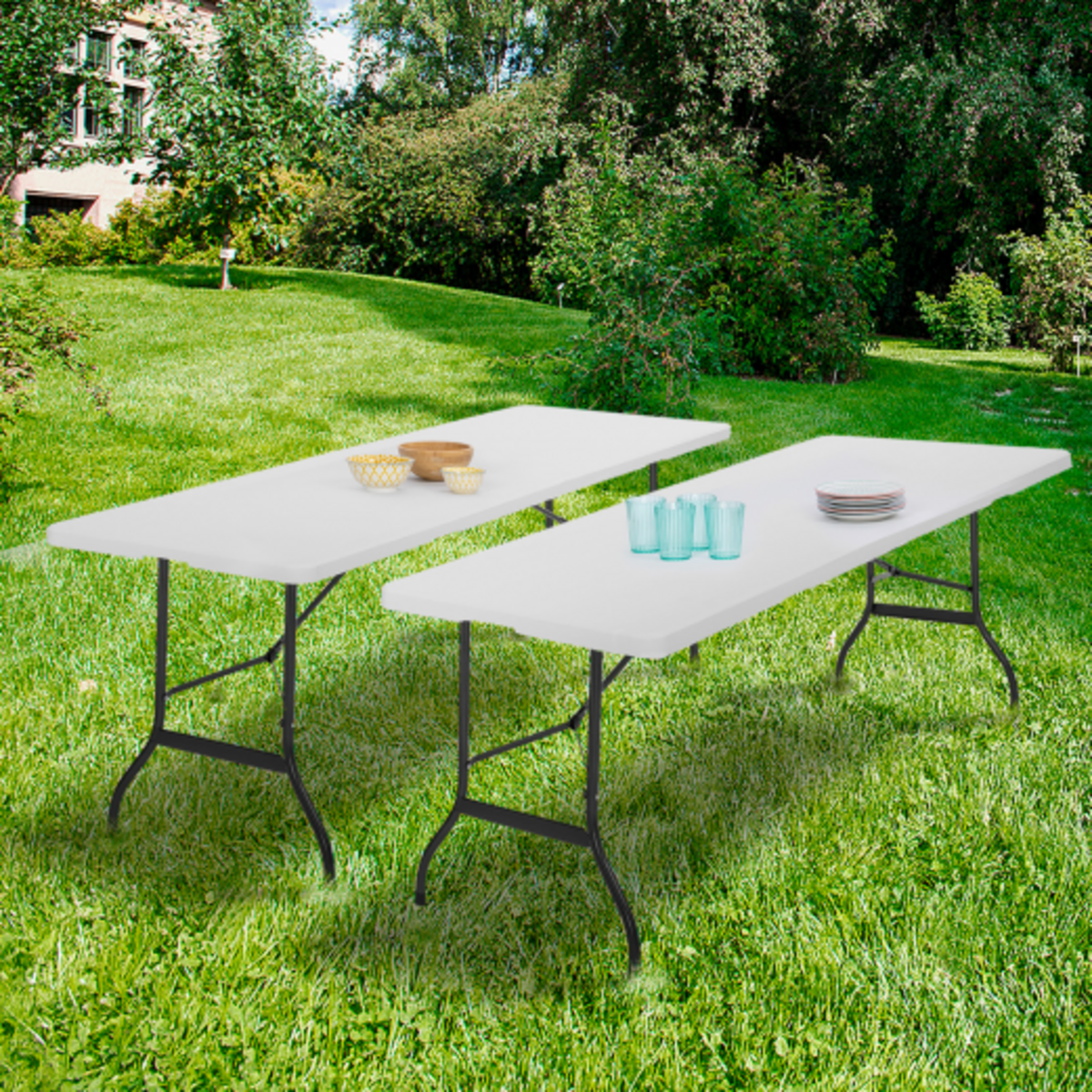 ID MARKET Lot de 2 tables pliantes portables 180 CM pour camping ou réception