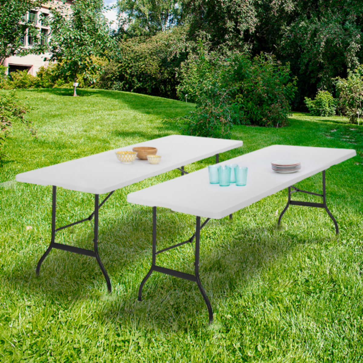 ID MARKET Lot de 2 tables pliantes portables 180 CM pour camping ou réception