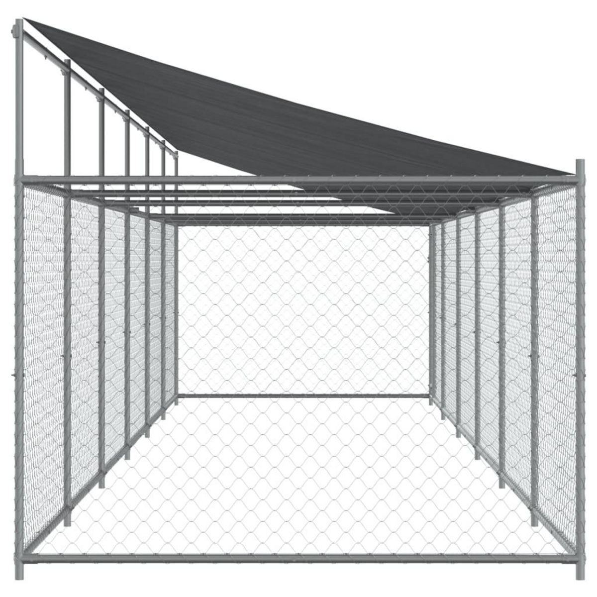 VIDAXL Cage pour chien avec toit et porte gris 12x2x2m acier galvanise