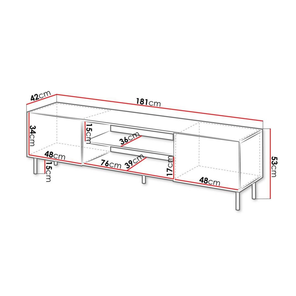 BEST MOBILIER Timote - meuble tv 2 portes et 2 niches - écru - 181 cm