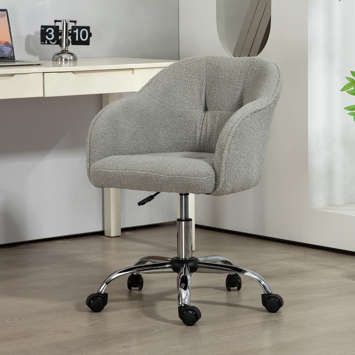 HOMCOM Chaise de bureau tissu bouclette design hauteur réglable pivotante piètement acier