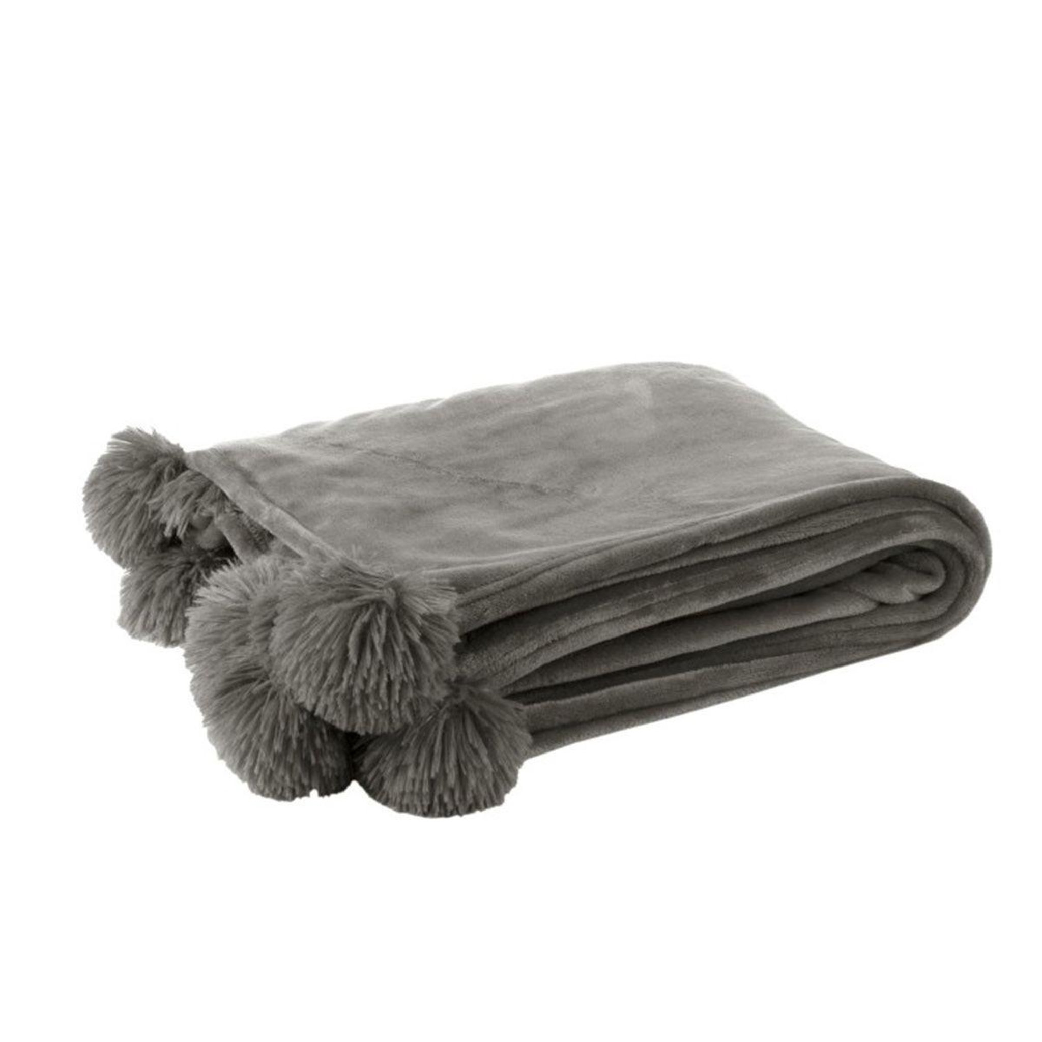 J-LINE Plaid à pompons  blanket  130x170cm gris