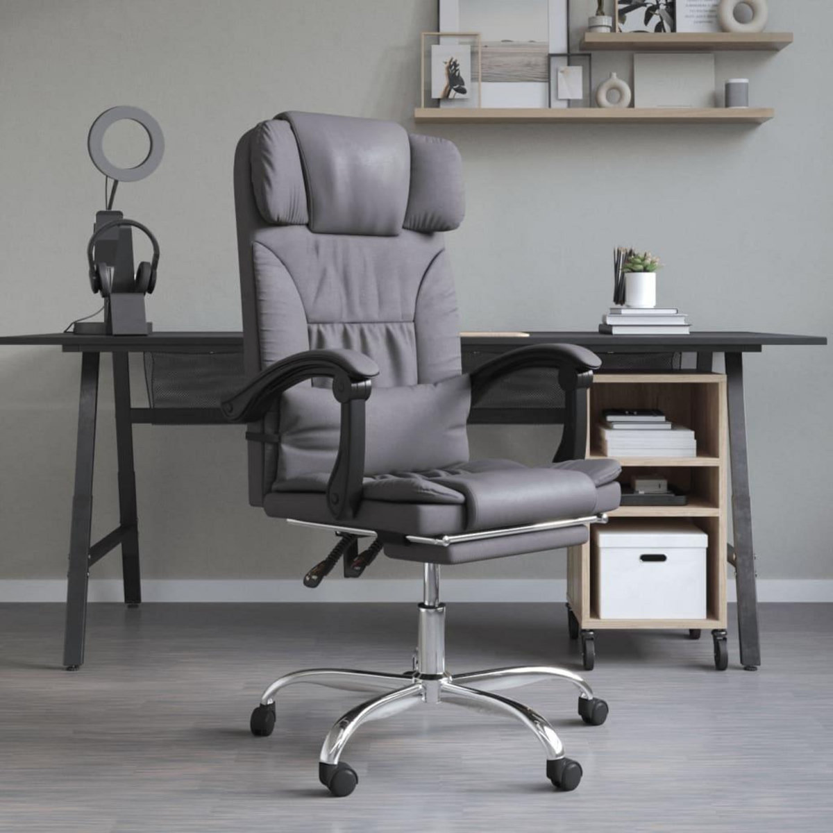 VIDAXL Fauteuil de massage inclinable de bureau Gris Similicuir