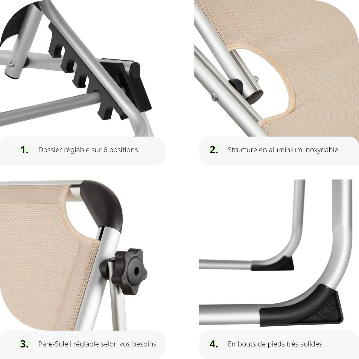 tectake Bain de soleil Transat Chaise longue Pliable