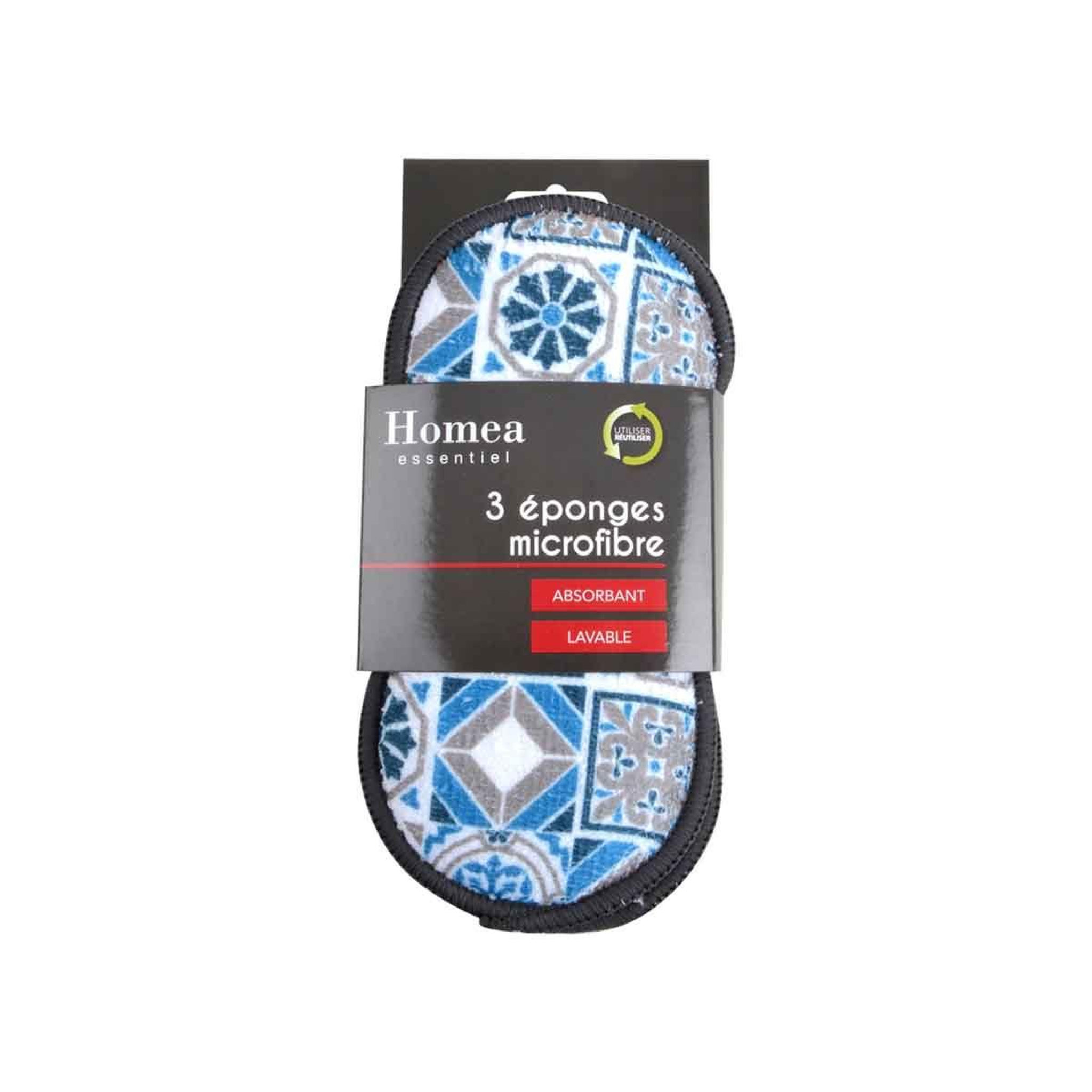Voir la diapositive 3 : HOMEA Lot de 3 éponges  carreaux de ciment  18cm bleu
