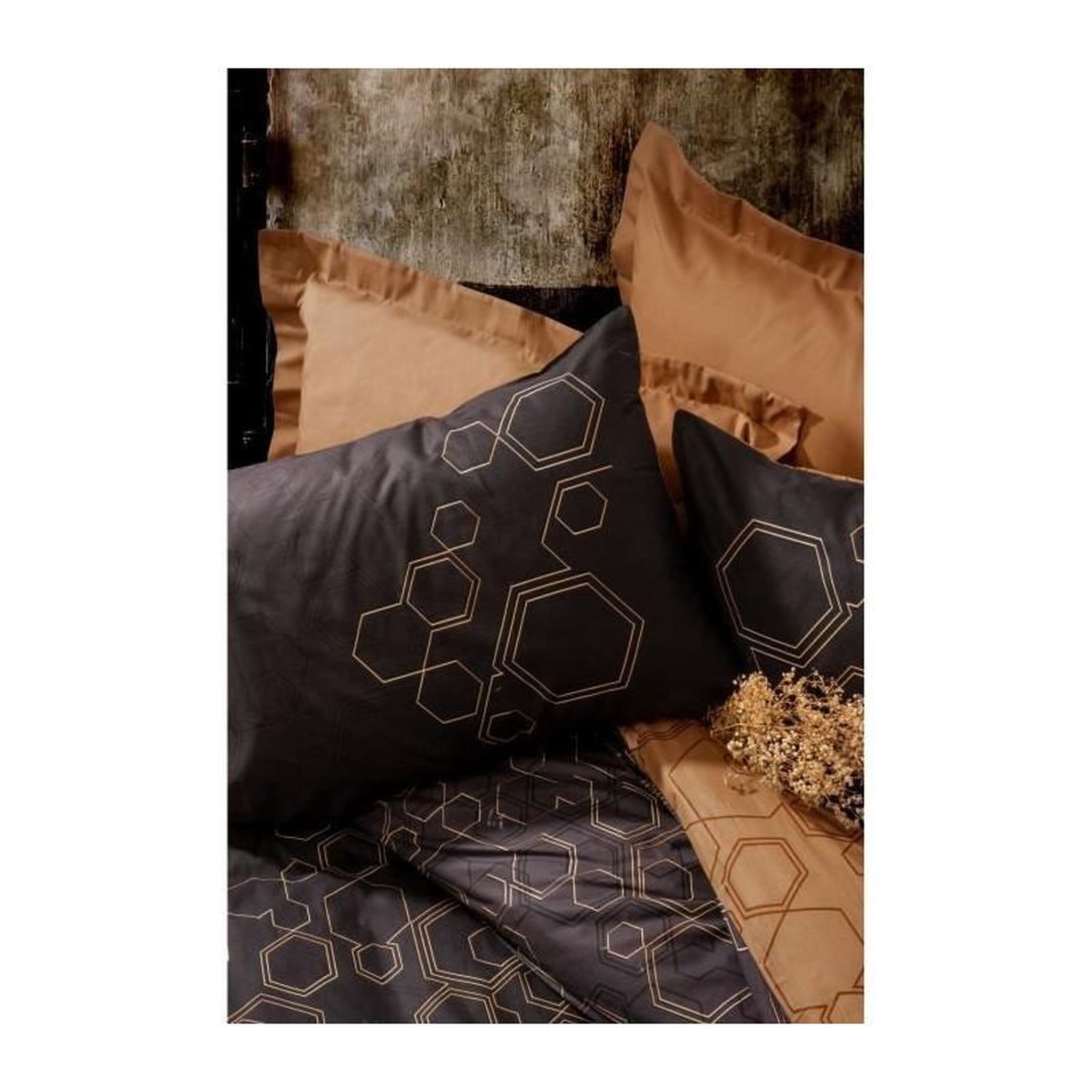 Voir la diapositive 2 : GENERIQUE Parure de lit - 129CTN62708 - 1 housse de couette 220 x 240 cm + 2 taies d'oreiller 60 x 60 cm - 100% coton ranforcé - Cuivre