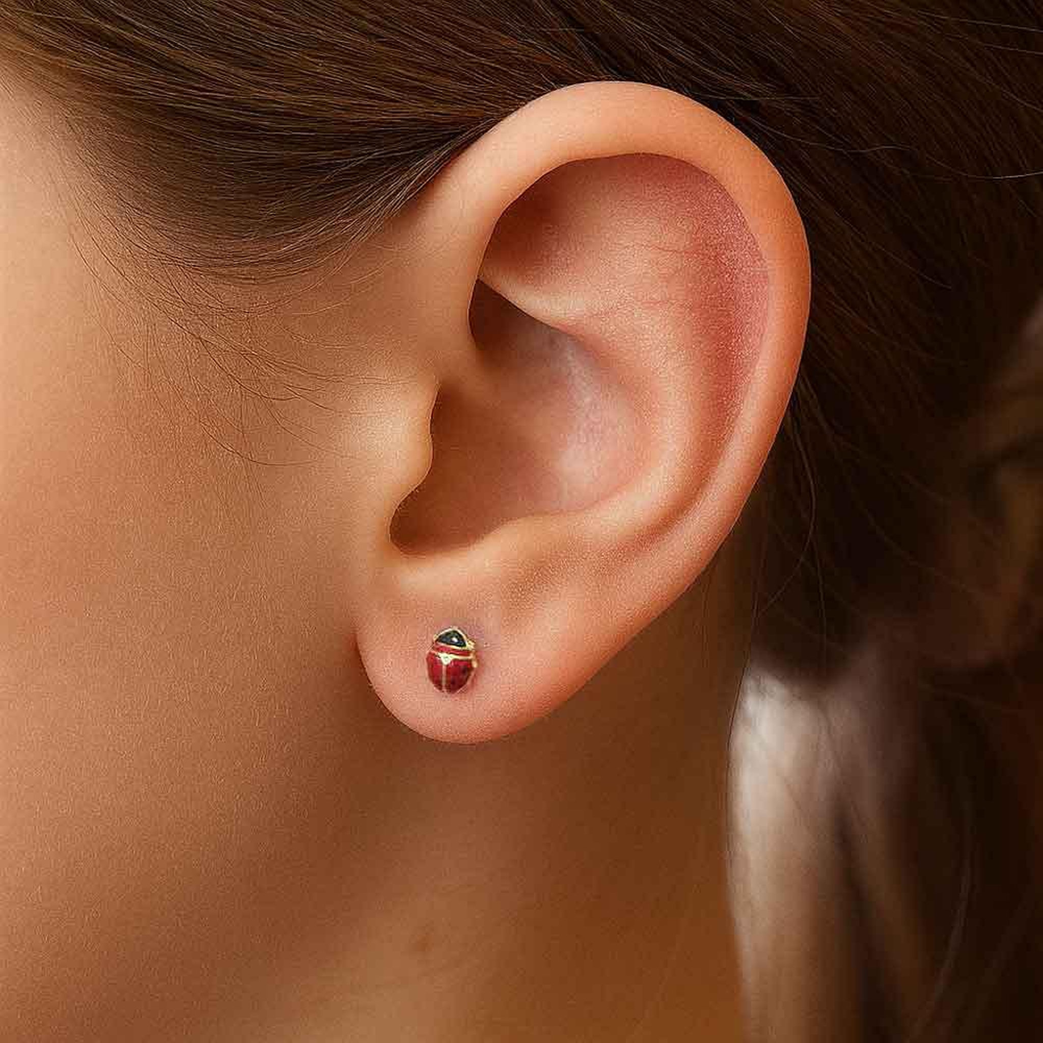 Voir la diapositive 2 : L'ATELIER D'AZUR Boucles d'Oreilles Coccinelles - Or Jaune - Enfant