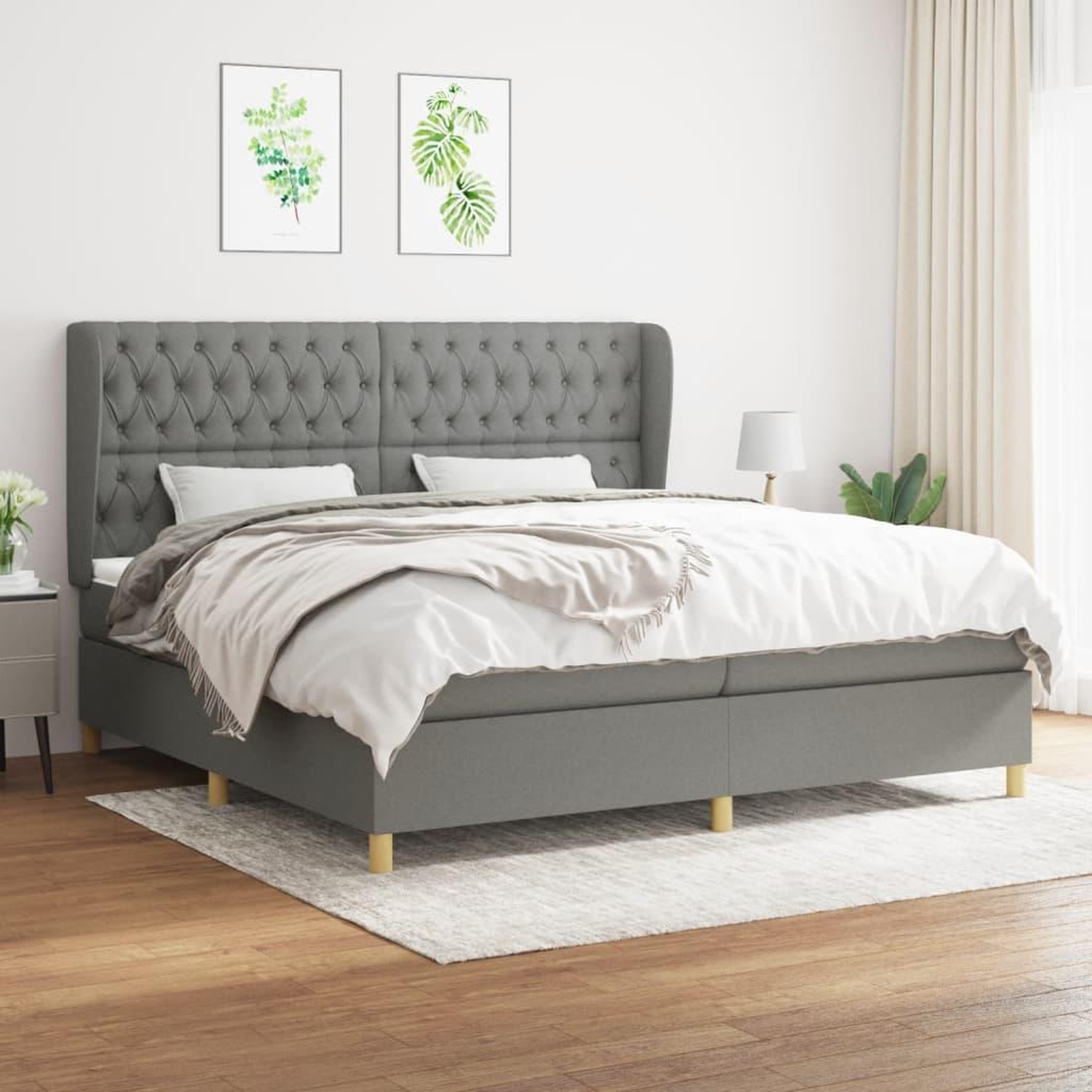 Voir la diapositive 1 : VIDAXL Sommier a lattes de lit avec matelas Gris fonce 200x200cm Tissu