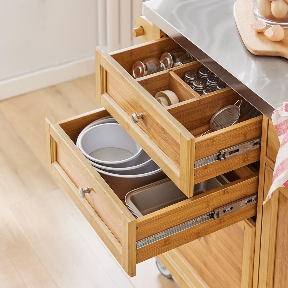 SOBUY SoBuy - Îlot De Cuisine à 4 tiroirs - Couleur Bois - 115x46x92cm - Fonctionnel - FKW70-N