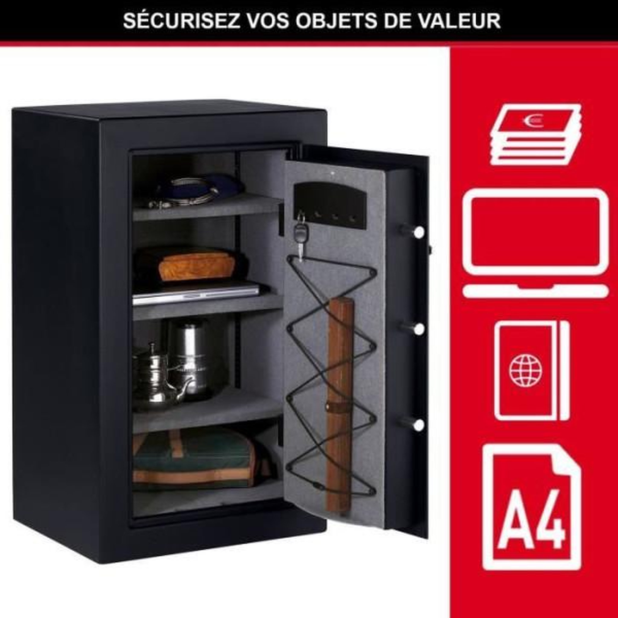 Voir la diapositive 3 : Master lock Master Lock Coffre-Fort Haute Sécurité Grande Capacité, Combinaison Électronique, 169 L, 95 x 55.1 x 50.2 cm