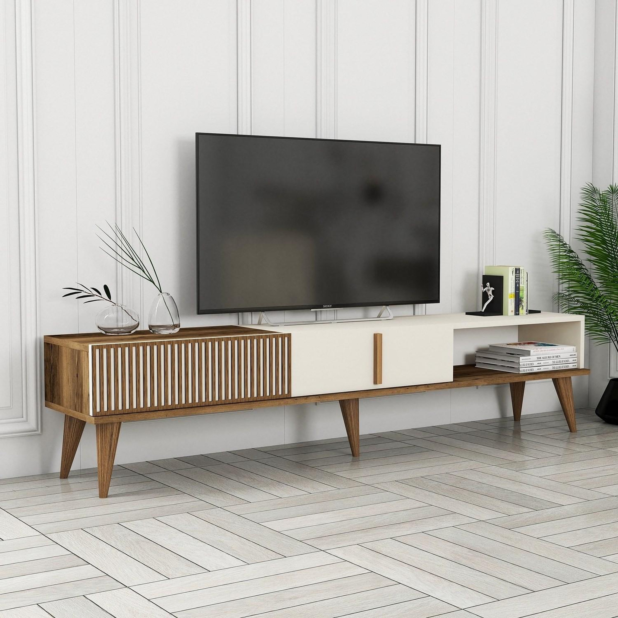 Voir la diapositive 3 : Habitat et Jardin Meuble tv en bois  milan  - 180 x 35 x 40 cm - crème de noix