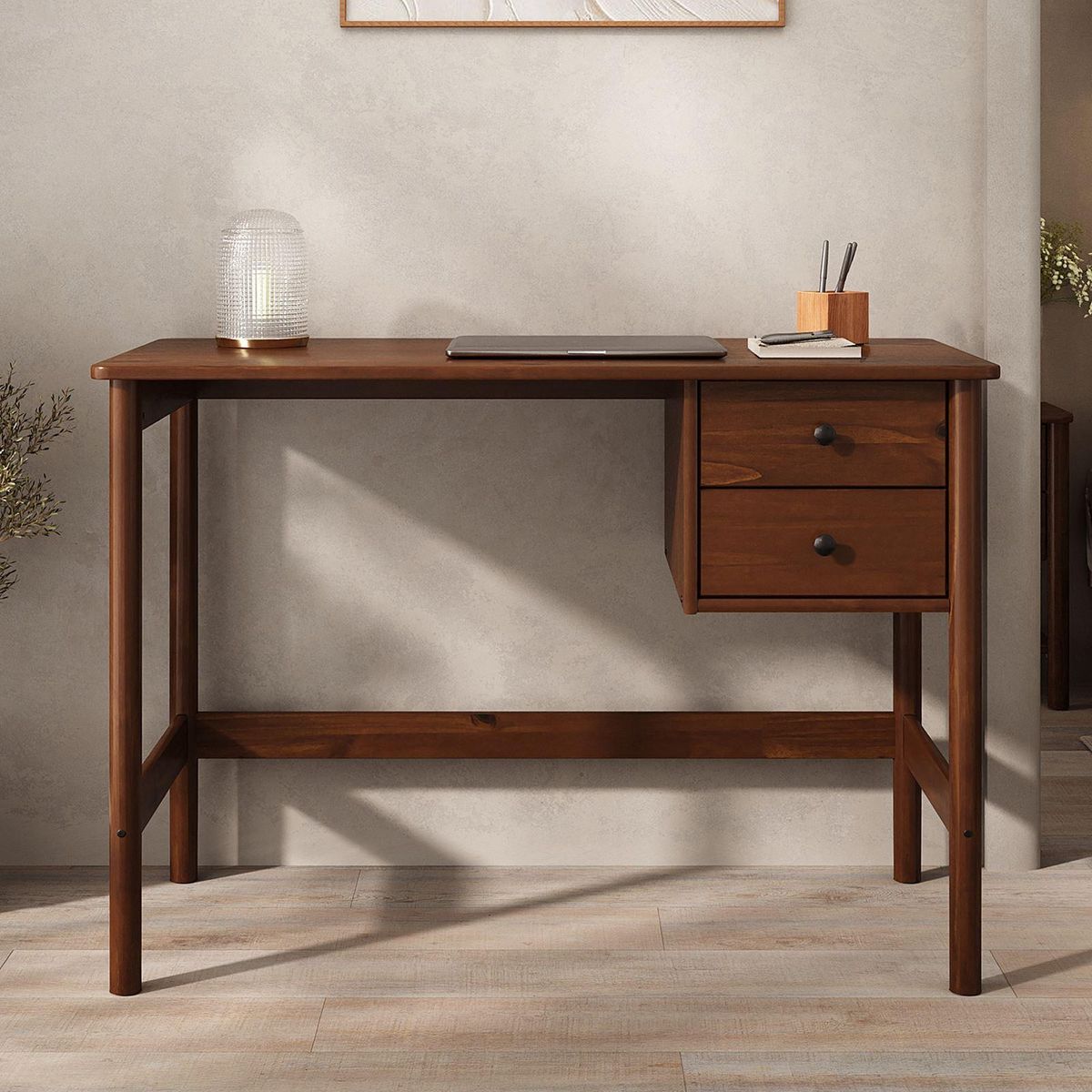 IDIMEX Bureau MARLO H 76 cm 2 tiroirs en bois massif