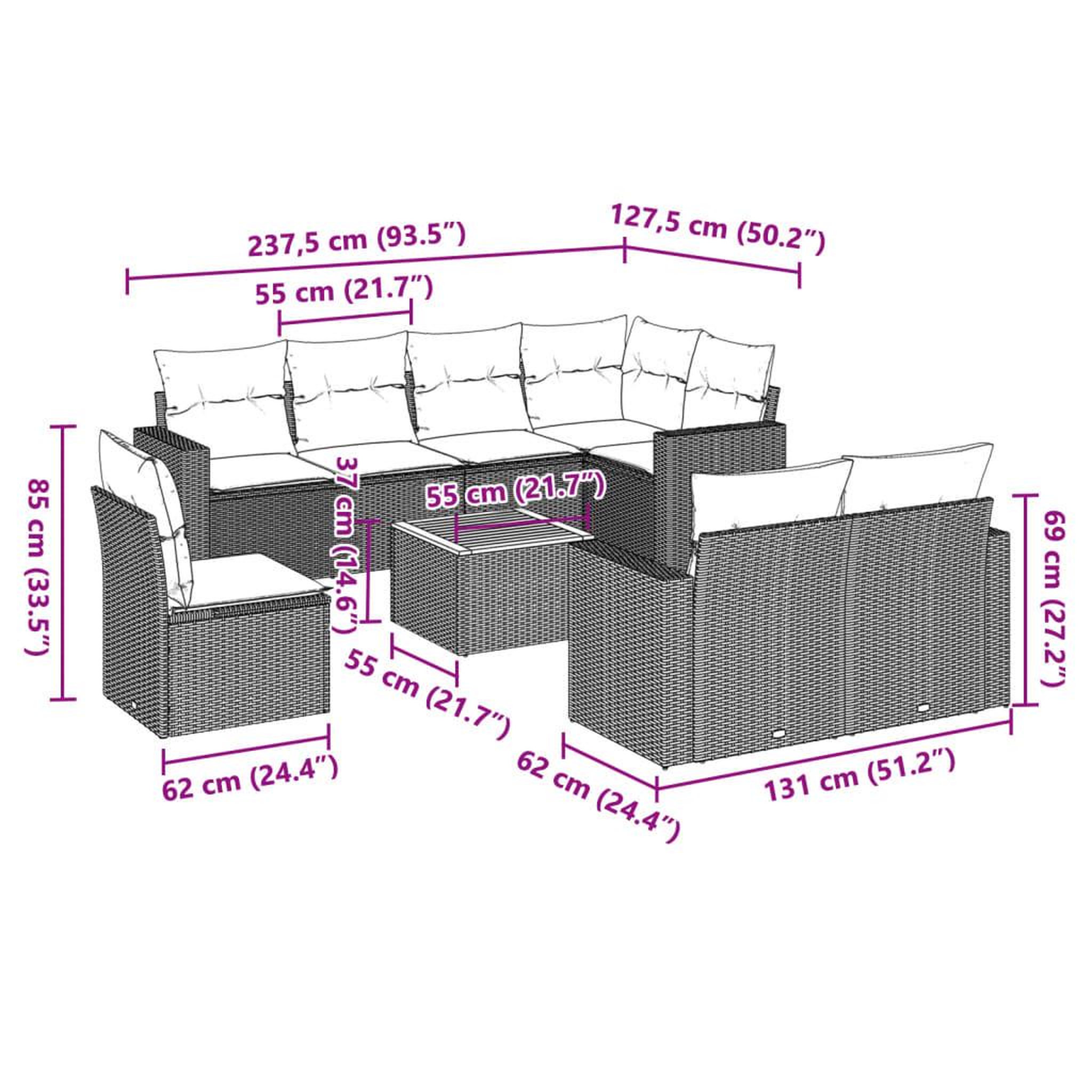 Voir la diapositive 6 : VIDAXL Salon de jardin 9 pcs avec coussins noir resine tressee