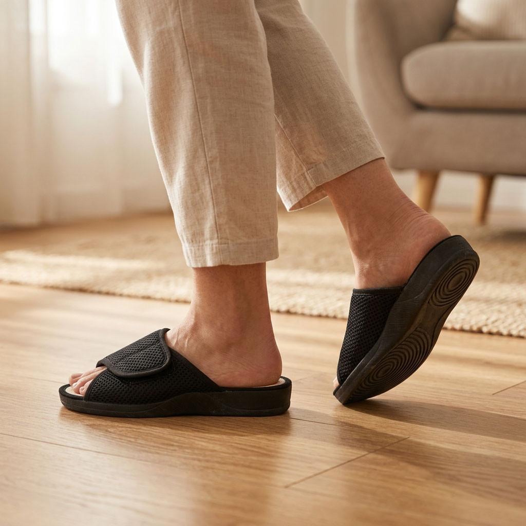 Voir la diapositive 2 : OZABI OZABI-Pantoufle Mule Femme Mesh Microperfore Scratch Ajustable Fabriquee en Espagne