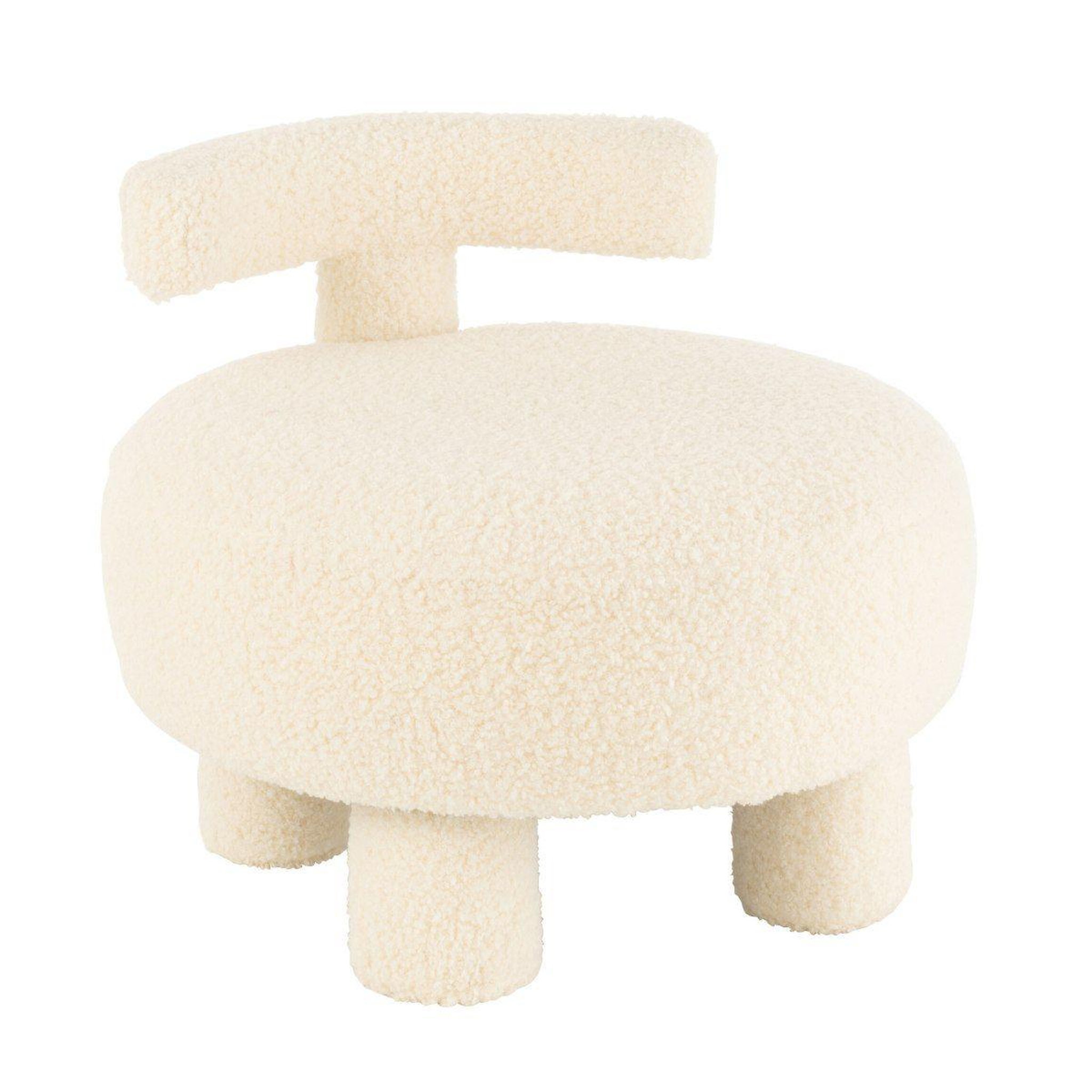 J-LINE Pouf design avec dossier  bouclette  52cm blanc