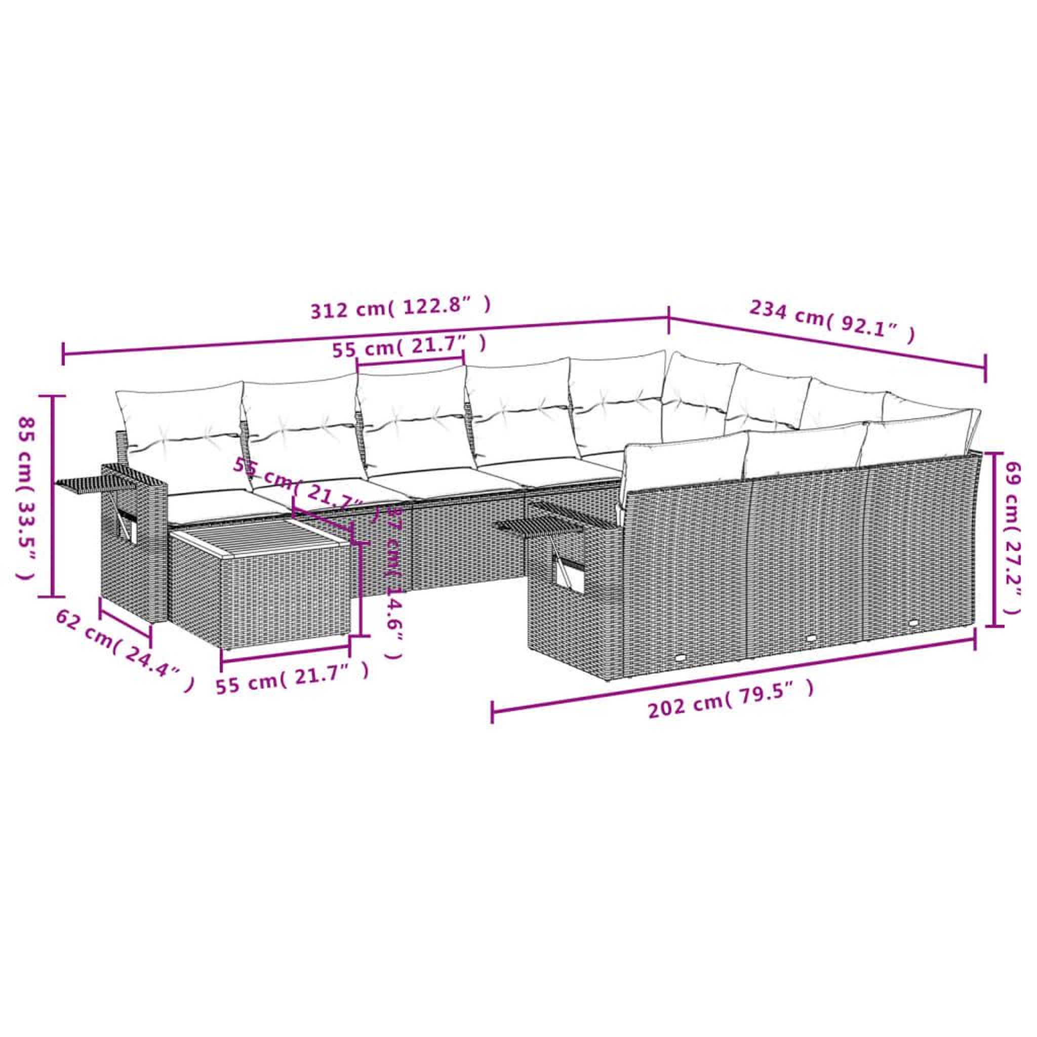Voir la diapositive 3 : VIDAXL Salon de jardin 11 pcs avec coussins noir resine tressee
