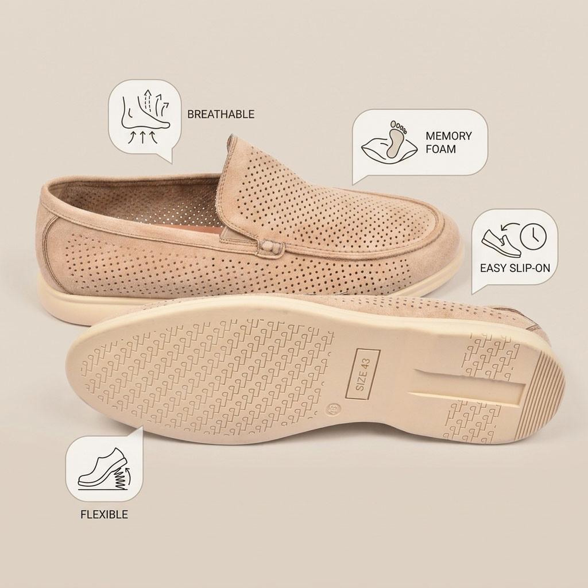 Voir la diapositive 4 : OZABI OZABI Mocassins Homme Microperfores Premium Slip On Confort 40-45