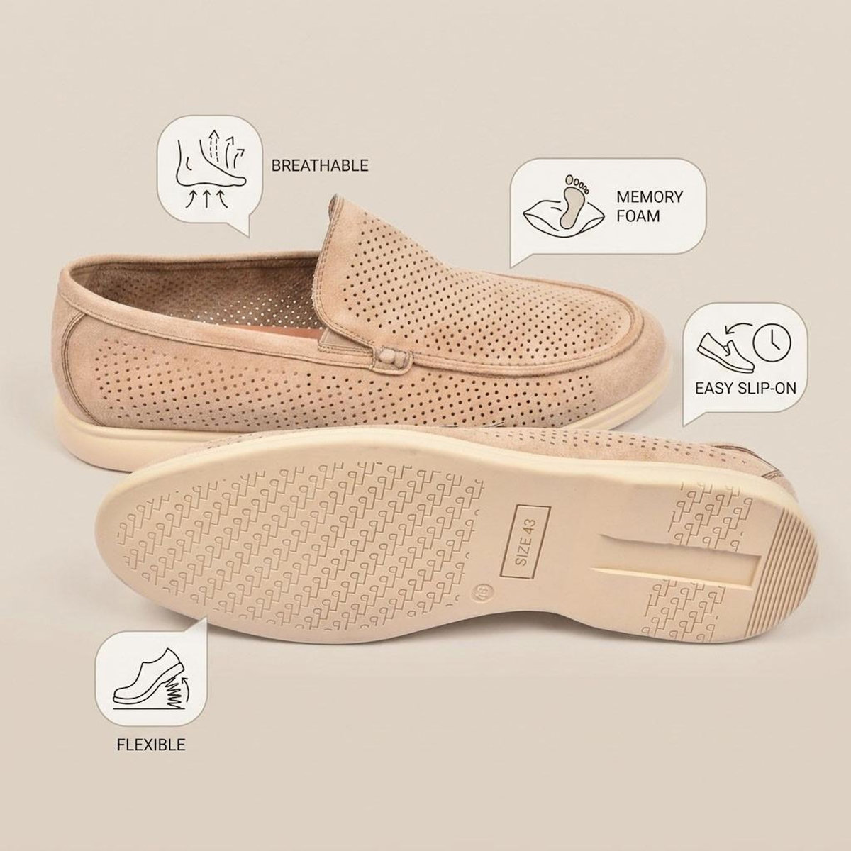 OZABI OZABI Mocassins Homme Microperfores Premium Slip On Confort 40-45