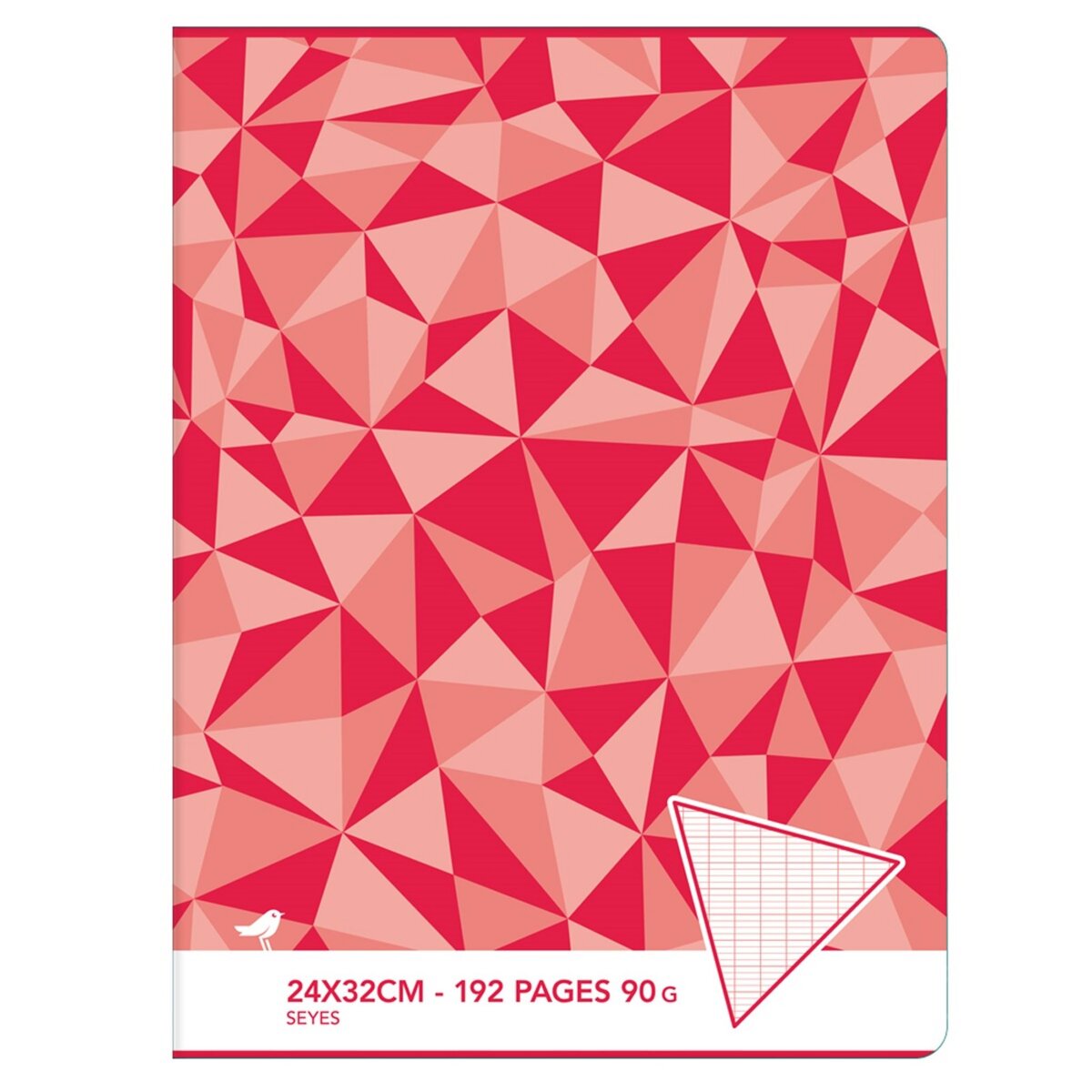 AUCHAN Cahier piqué 24x32cm 192 pages grands carreaux Seyes rouge motif triangles