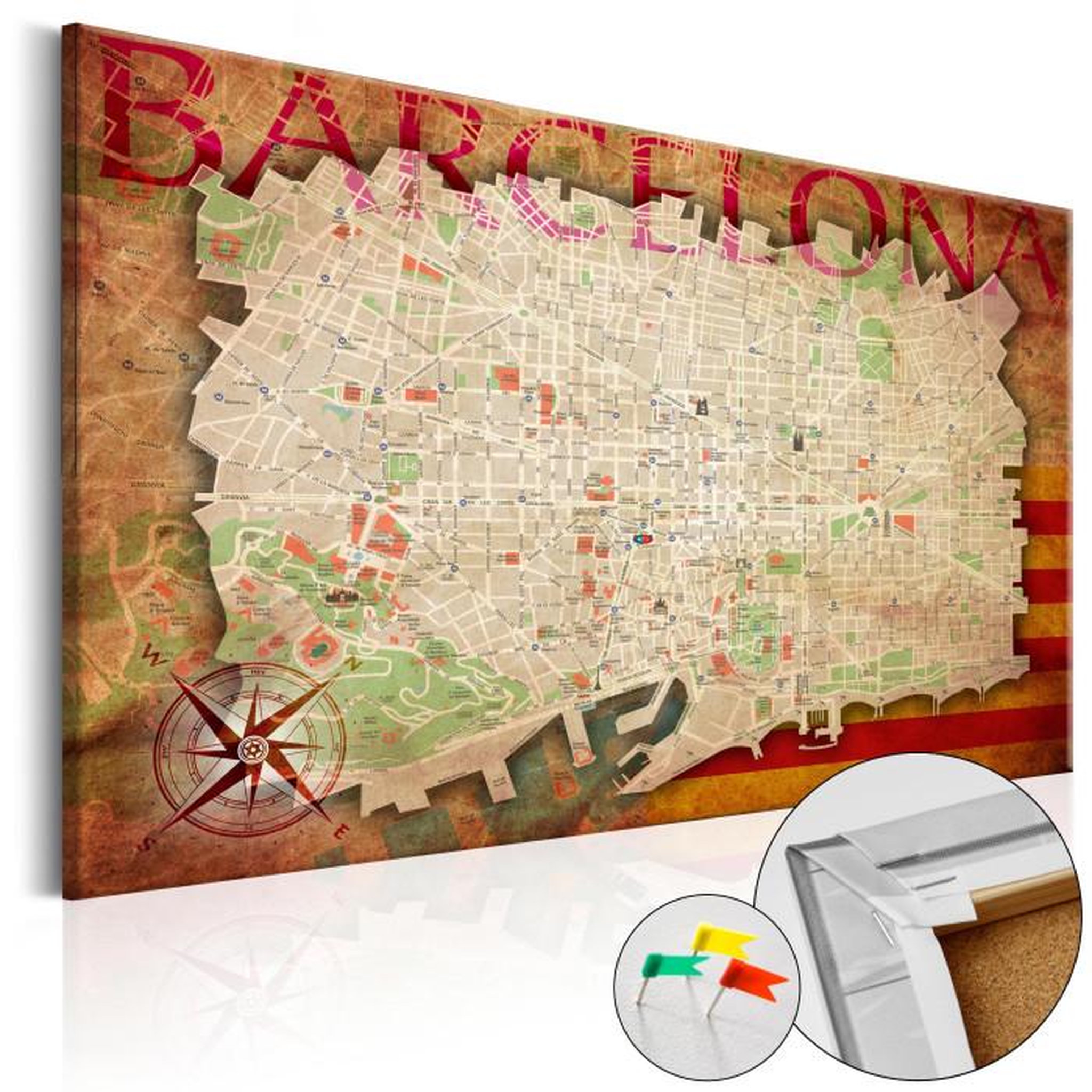 Paris Prix Tableau en Liège  Carte du Monde - Map of Barcelona. Coloris disponibles : Multicolore