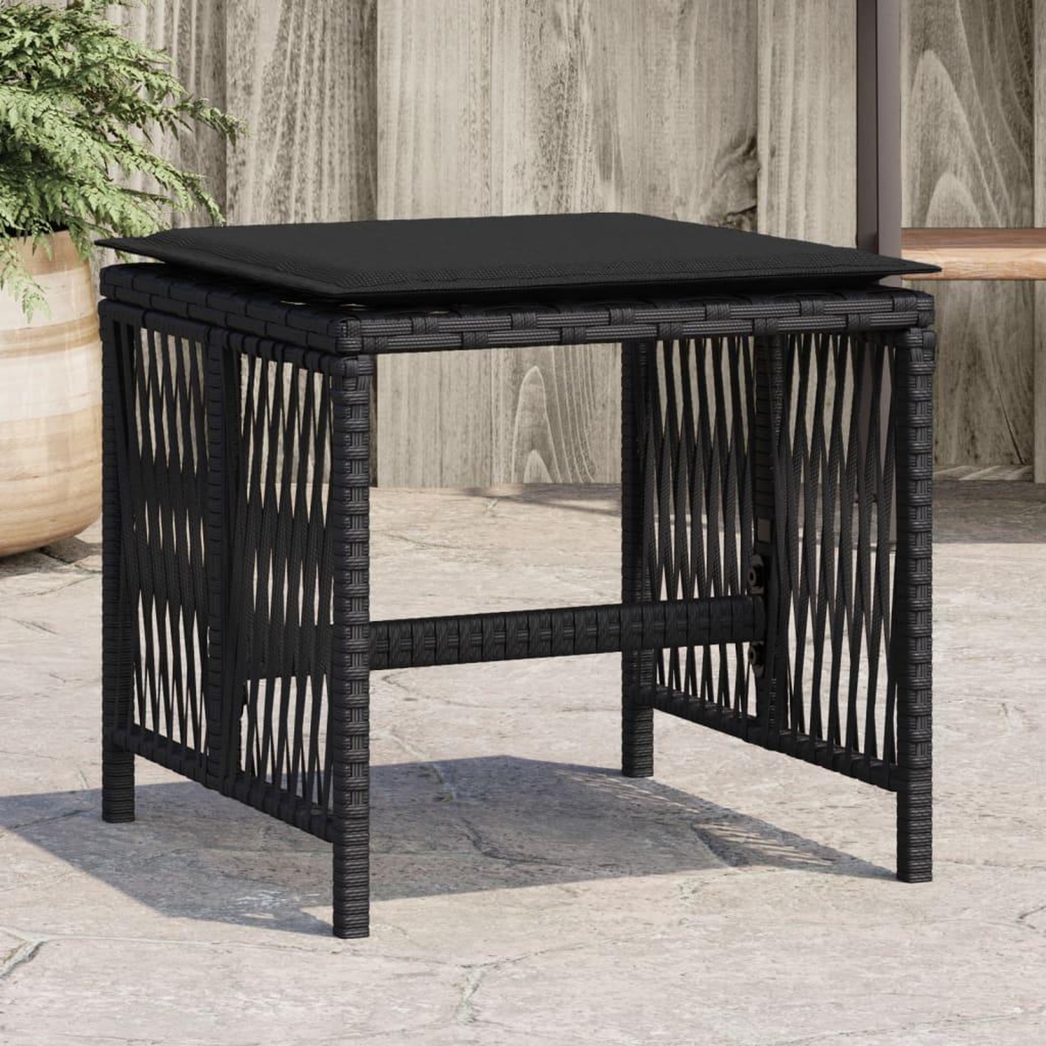 VIDAXL Tabourets de jardin et coussins lot de 4 noir 41x41x36 cm rotin