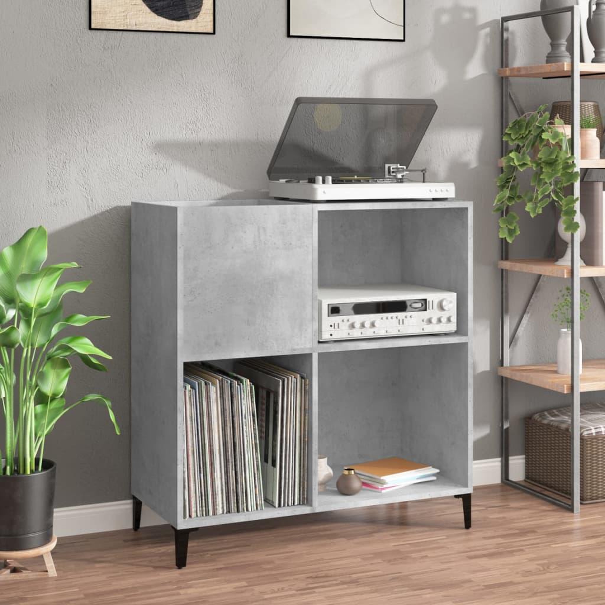 Voir la diapositive 1 : VIDAXL Armoire a disques gris beton 84,5x38x89 cm bois d'ingenierie
