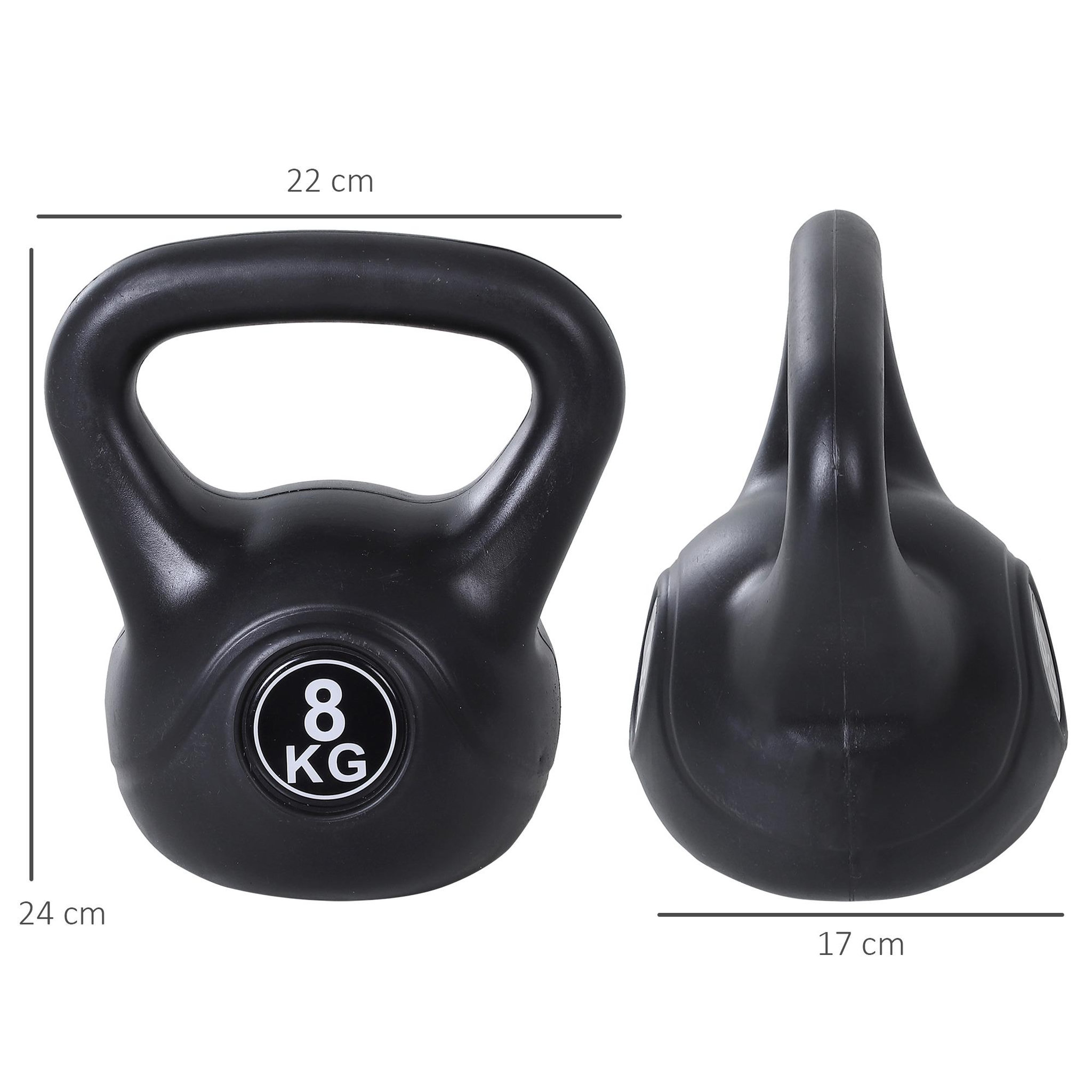 Voir la diapositive 3 : HOMCOM Kettlebell 8 kg - haltère boule - poignée ergonomique - pvc noir