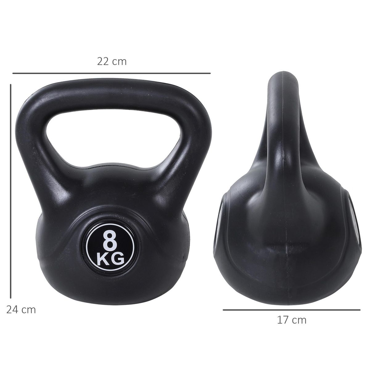 HOMCOM Kettlebell 8 Kg - haltère boule - poignée ergonomique - PVC noir