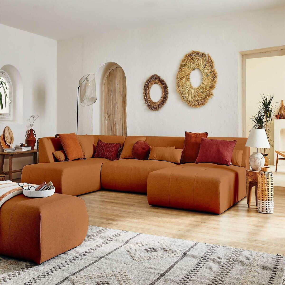 LISA DESIGN Onyx - canapé panoramique d'angle gauche 7 places - en tissu