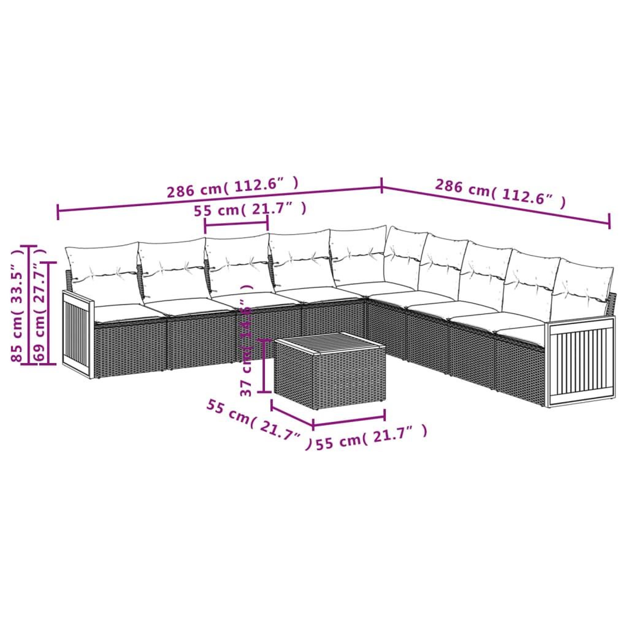 Voir la diapositive 6 : VIDAXL Salon de jardin 10 pcs avec coussins noir resine tressee