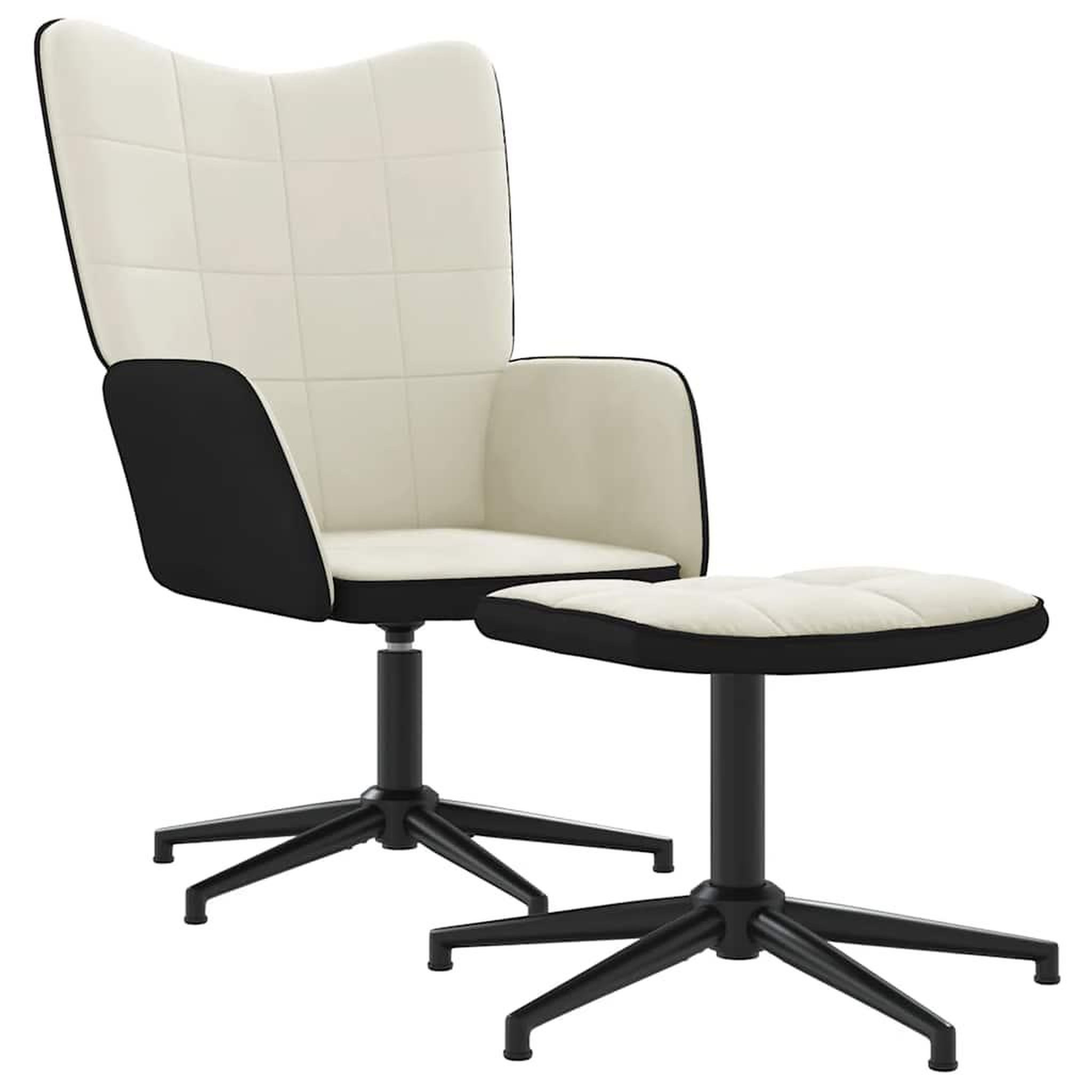 Voir la diapositive 2 : VIDAXL Chaise de relaxation avec tabouret Blanc creme Velours et PVC