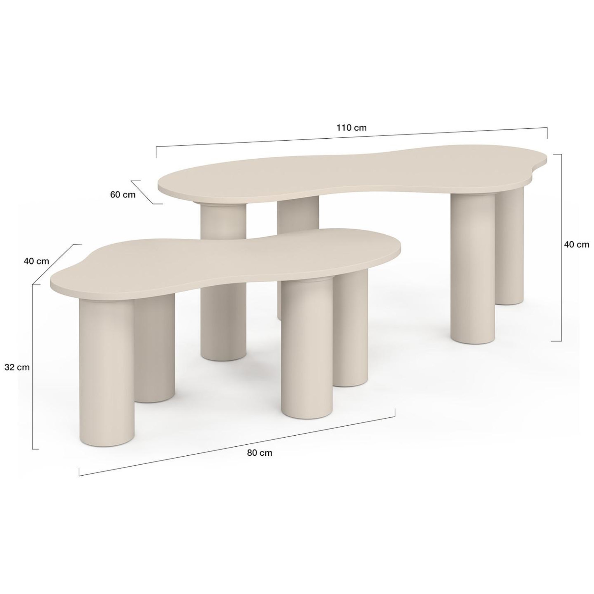 Voir la diapositive 5 : ID MARKET Lot de 2 tables basses gigognes organique 80/110 cm bois beige