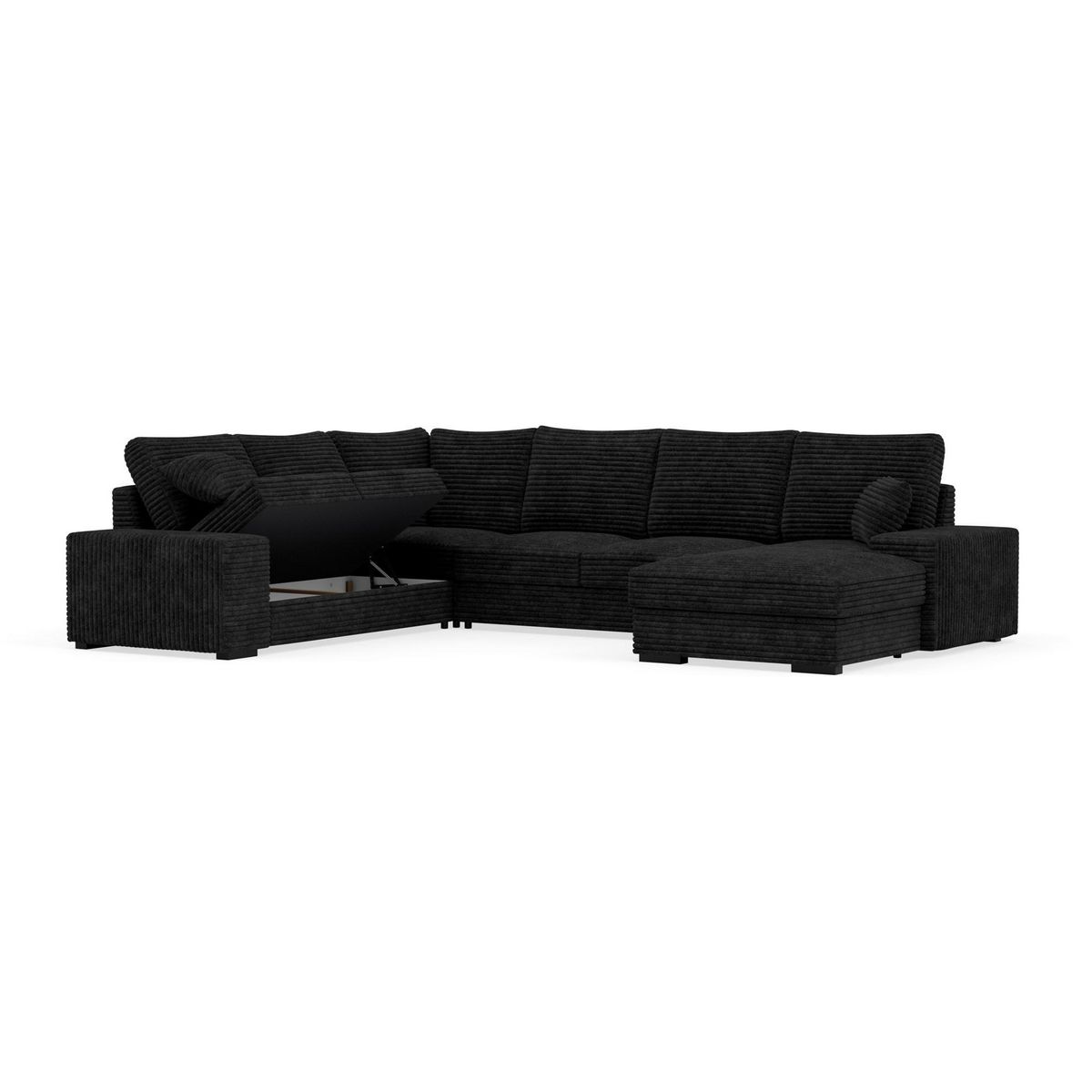 BEST MOBILIER Lorie - canapé panoramique d'angle gauche 7 places convertible en velours côtelé grosse côte avec coffre