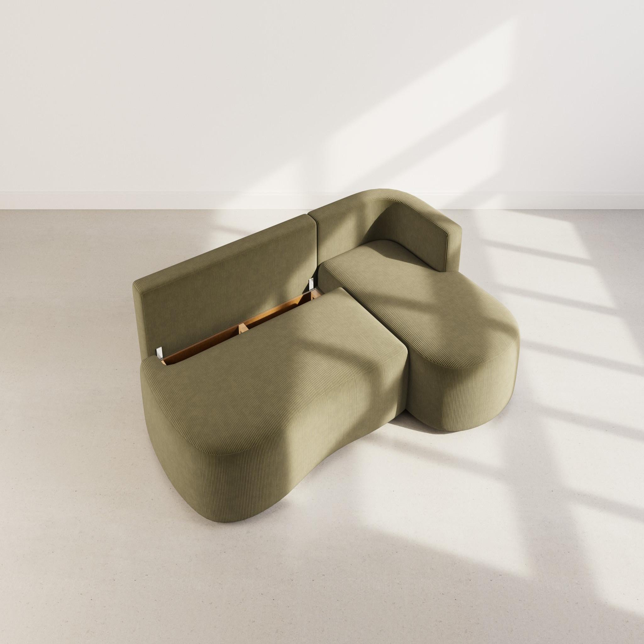 Voir la diapositive 3 : BEST MOBILIER Mahina - canapé d'angle droit 4 places convertible avec coffre en velours côtelé