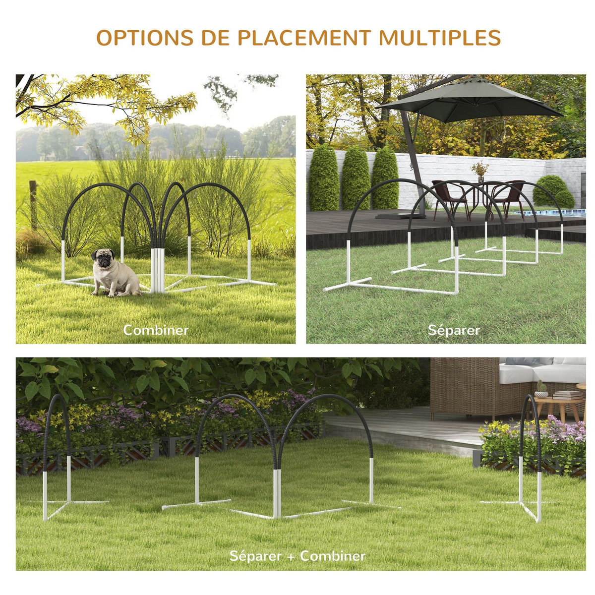 PAWHUT Kit d'agilité pour chien 4 pièces - hooper agility - arceaux entrainement, obstacle, sac de transport inclus - noir