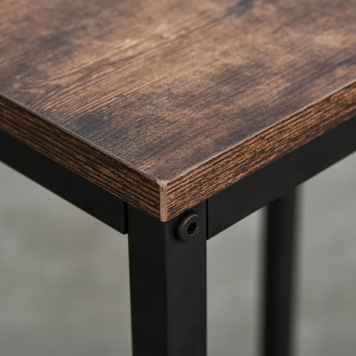 HOMCOM Ensemble table de bar 3 étagères 2 tabourets style industriel métal noir aspect vieux bois veinage