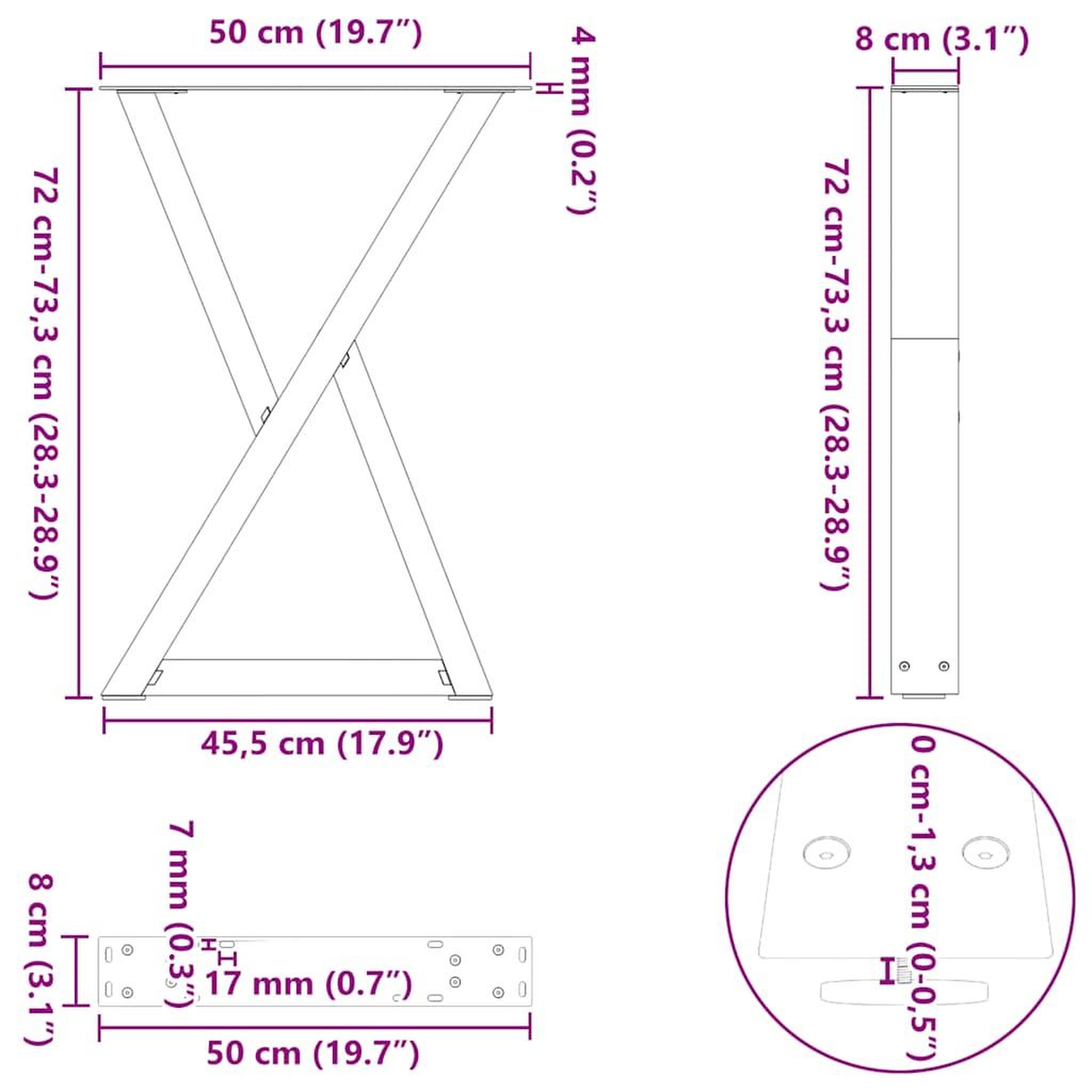 Voir la diapositive 6 : VIDAXL Pieds de table a manger 2 pcs noir 50x(72-73,3) cm