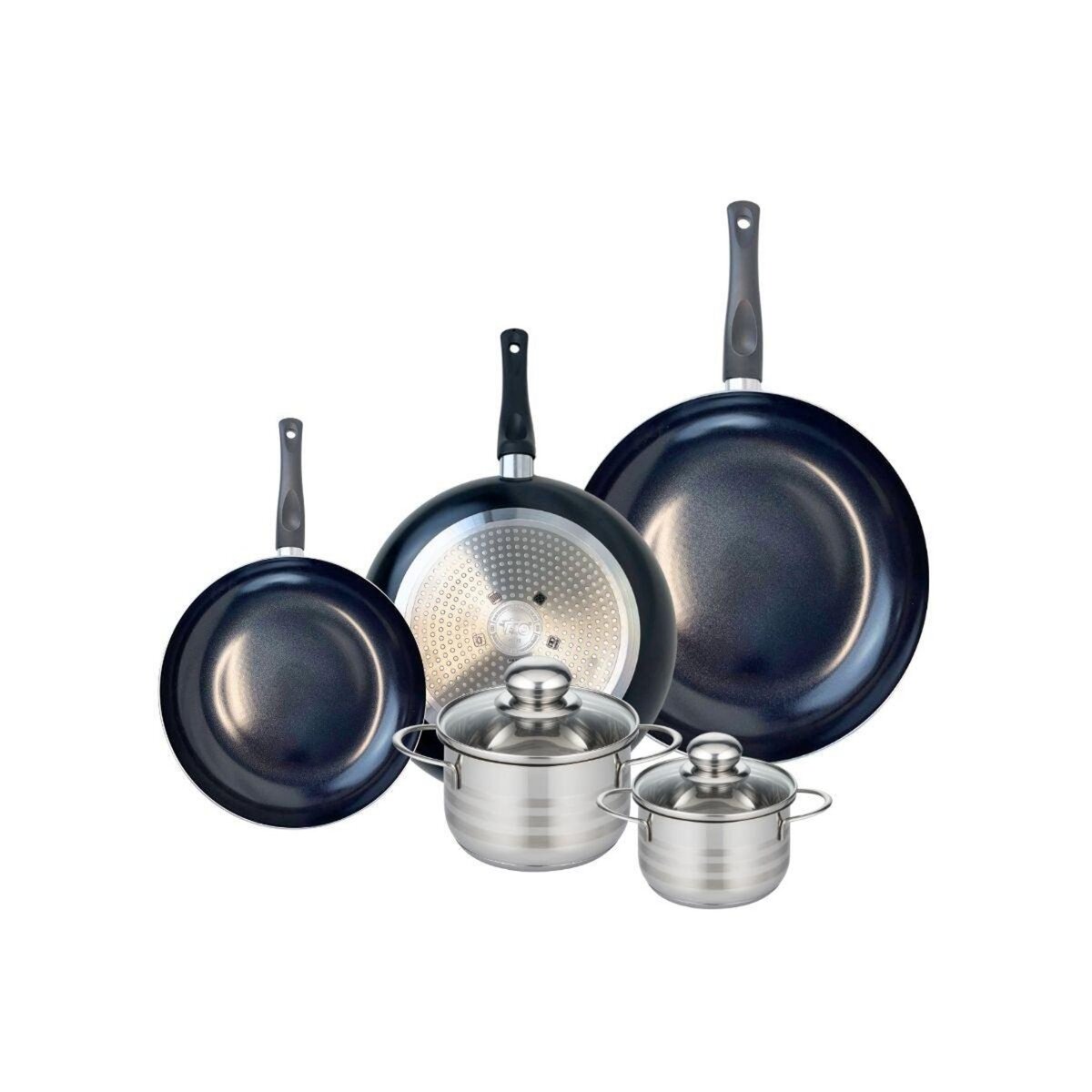 ELO Ensemble de 3 Poêles de cuisson 20, 24 et 28 cm et 2 faitouts 12 et 14 cm Elo Prima Brillant