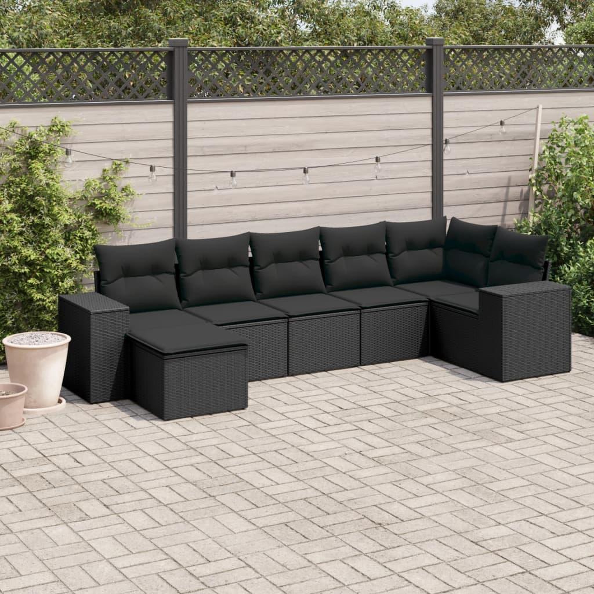 VIDAXL Salon de jardin 7 pcs avec coussins noir resine tressee