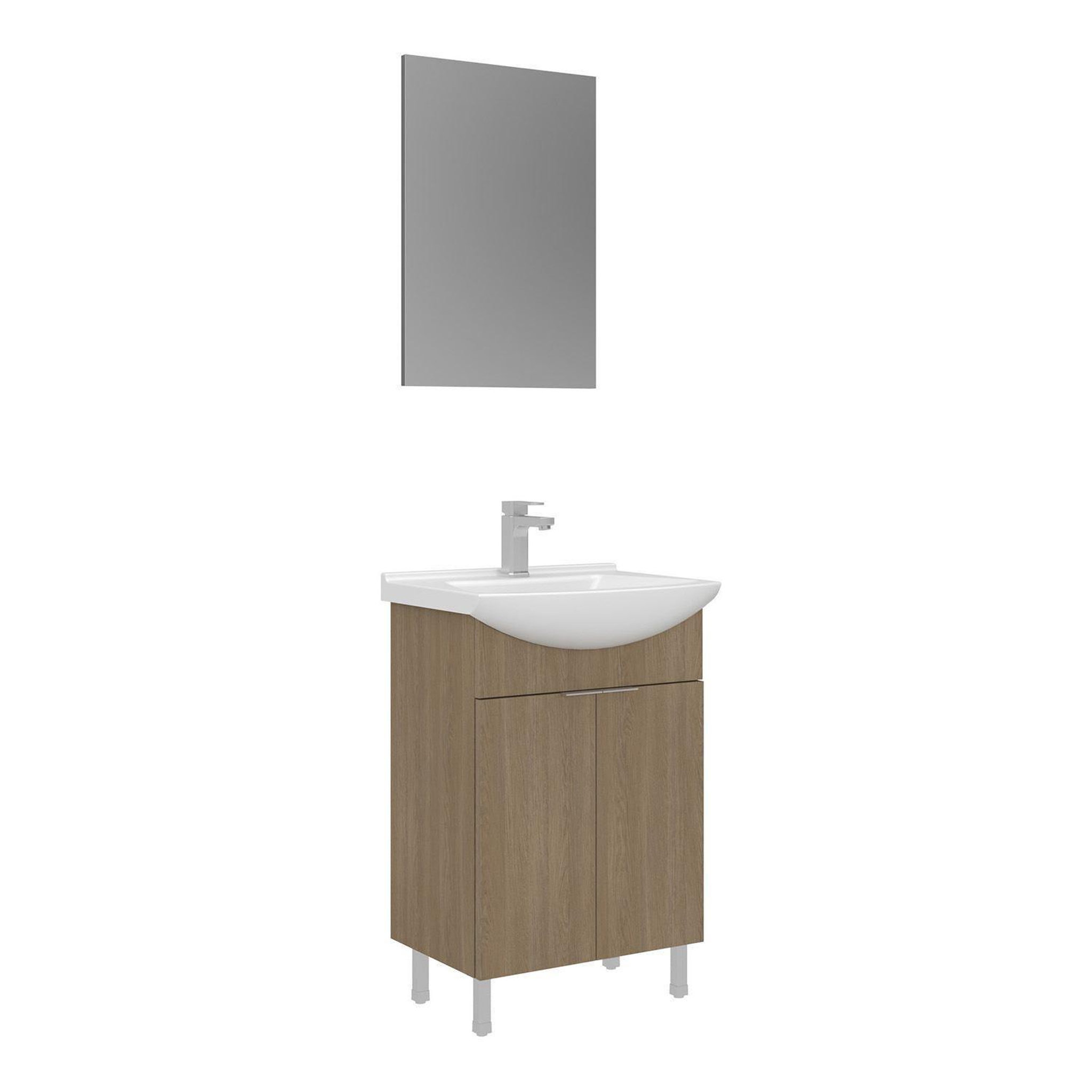 Habitat et Jardin Meuble avec simple vasque et miroir  Purus 55  - 55 x 2 x 83 cm - Oak
