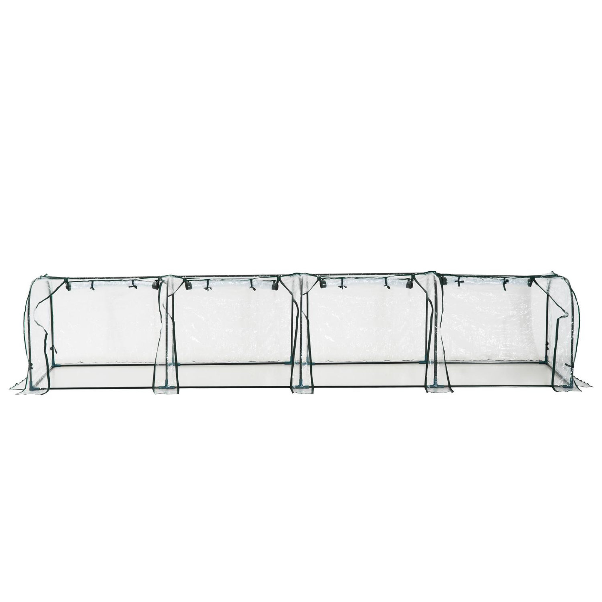 Voir la diapositive 6 : OUTSUNNY Serre de jardin tunnel 3,95l x 1l x 0,8h m 4 portes zippées bâche pvc transparent acier thermolaqué vert